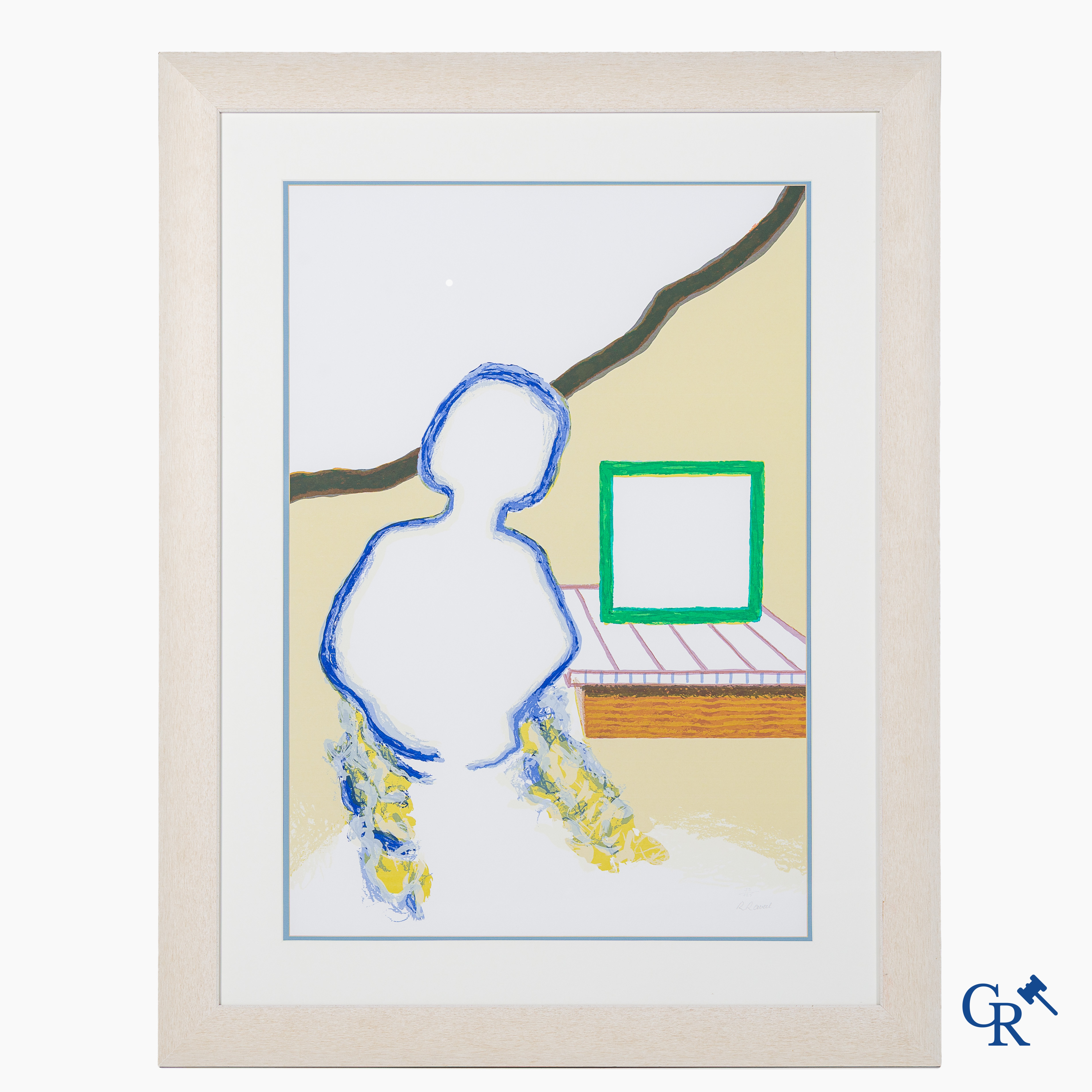 Roger Raveel (1921-2013)(*) "Toen zat zij aan een tafel". Grote kleurenzeefdruk. Genummerd 73/125.