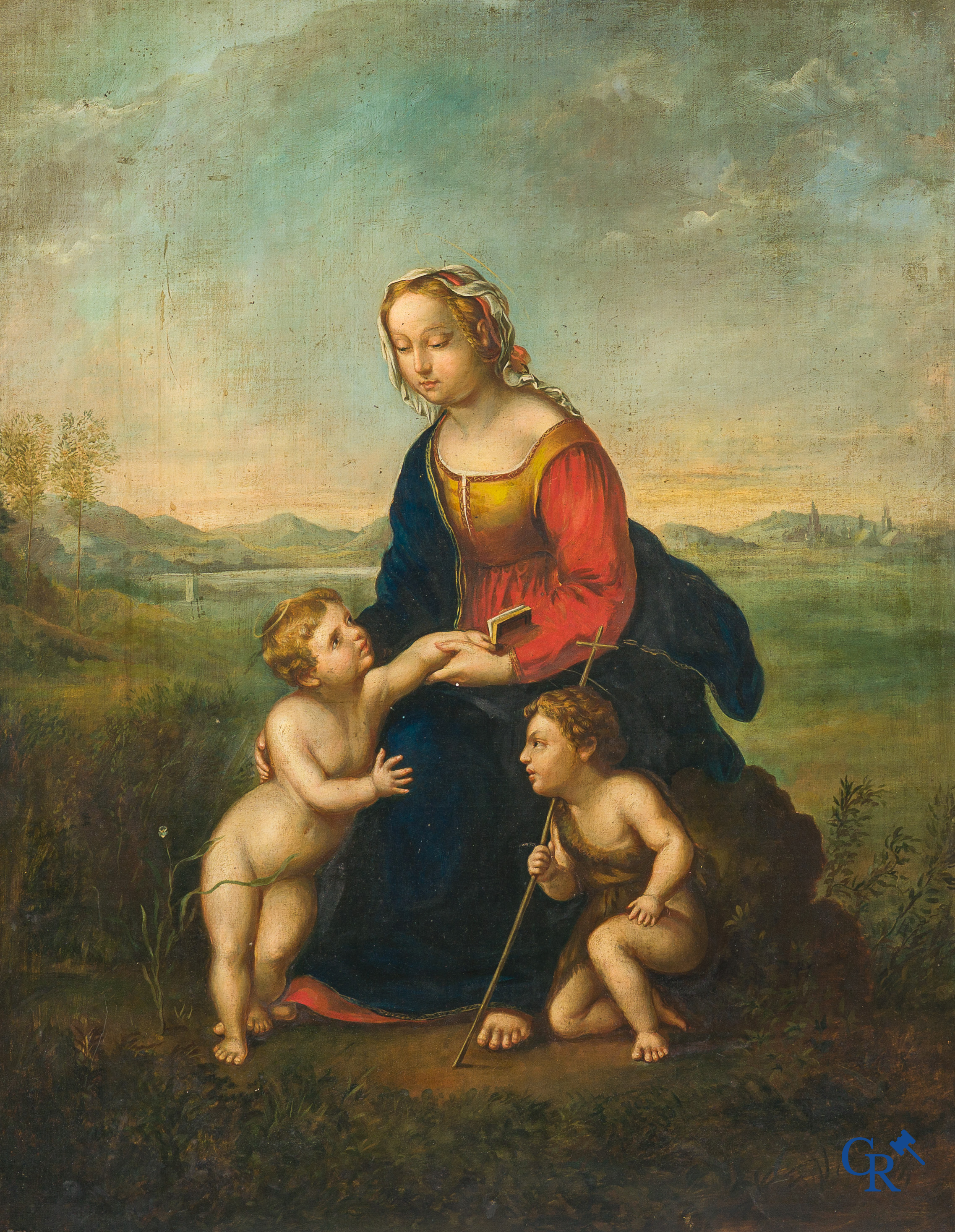 Raphaël, naar Raffaello Sanzio. "La Belle Jardinière". Olie op doek. 18e eeuw. Oude herdoeking.