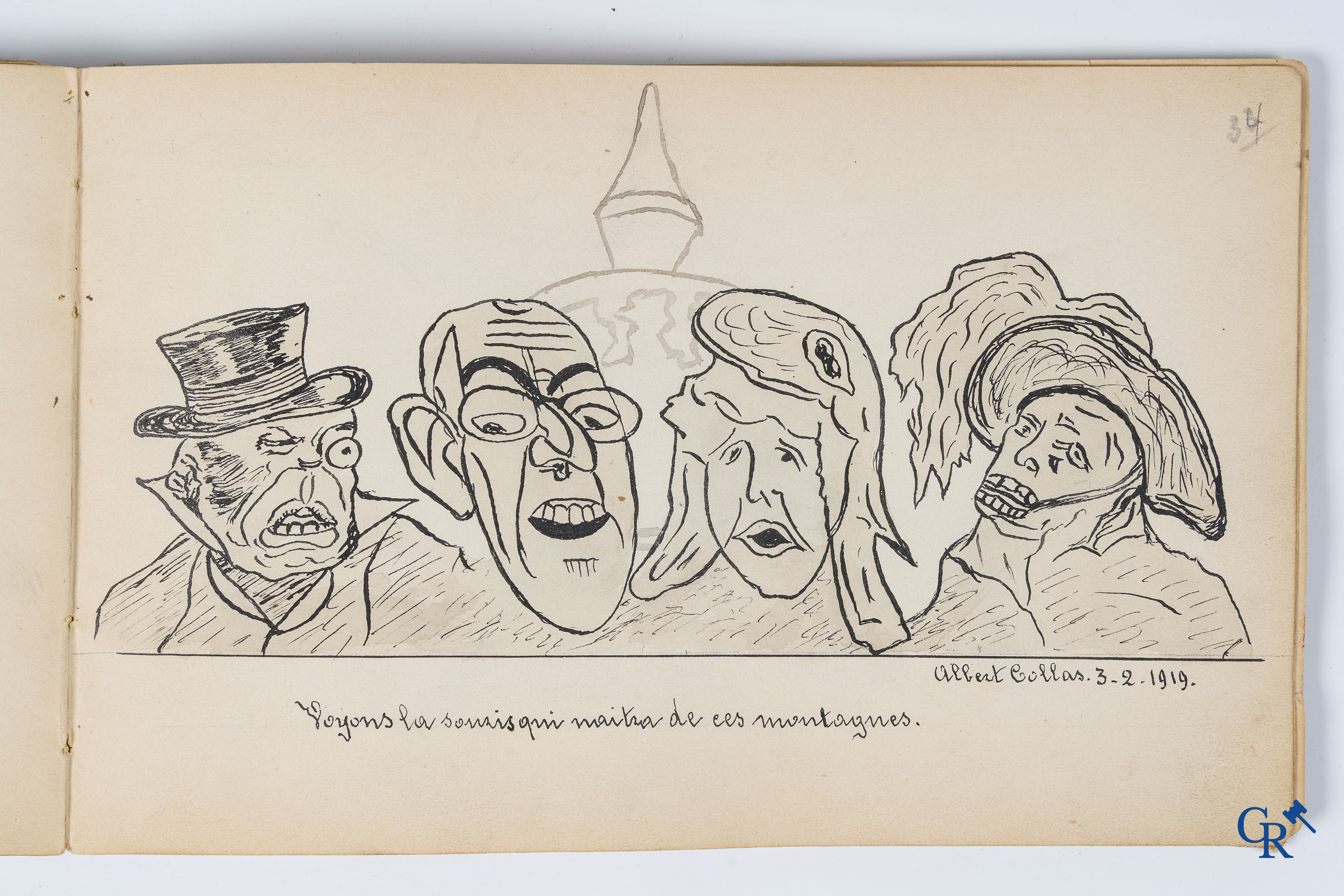 Louis Raemaekers. Schetsenboek gesigneerd Albert Collas en geadresseerd aan Harry Perry Robinson.