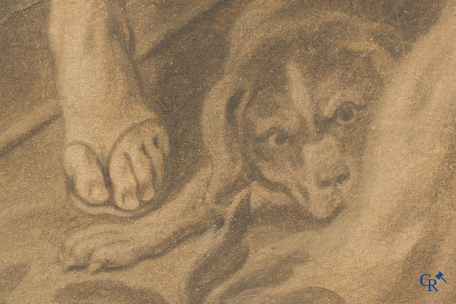 Tekening, Lavis techniek en sanguine op velijn. 18e eeuw.