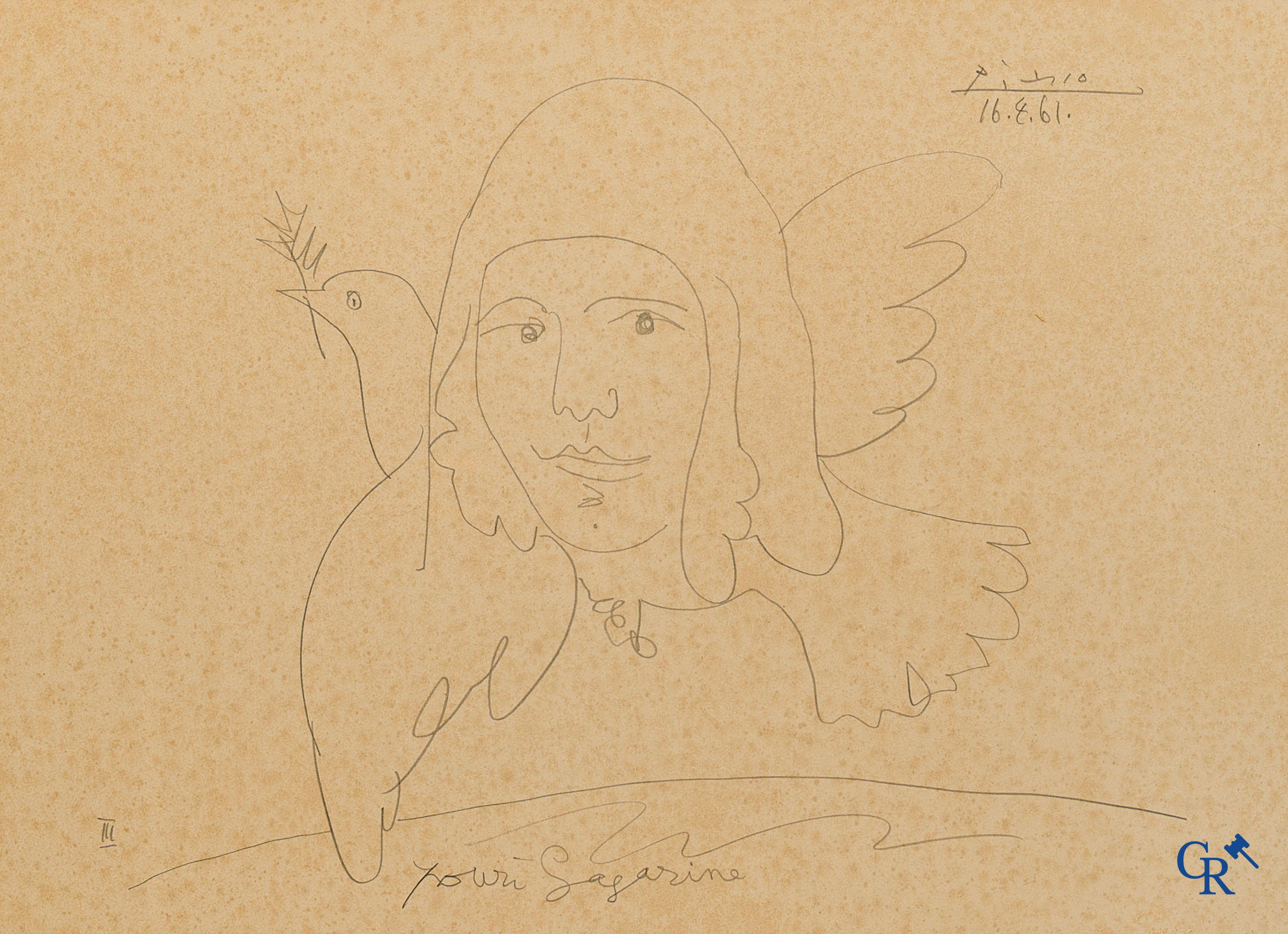 Pablo Picasso (1881-1973)(*) Youri Gagarine. Lithographie, naar een tekening gedateerd 16/4/61.