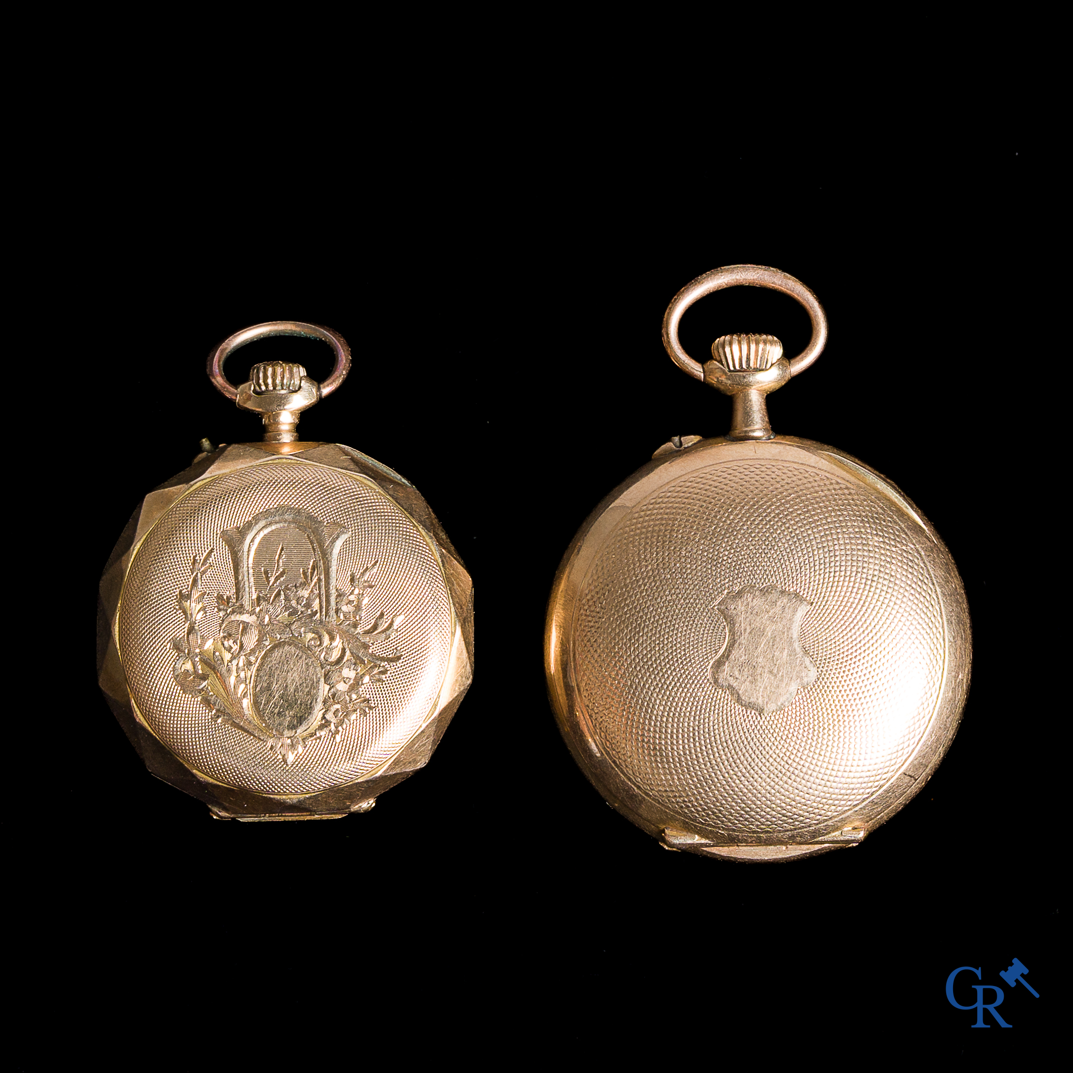 Watches. 2 ladies pocket watches in gold 750°/00.