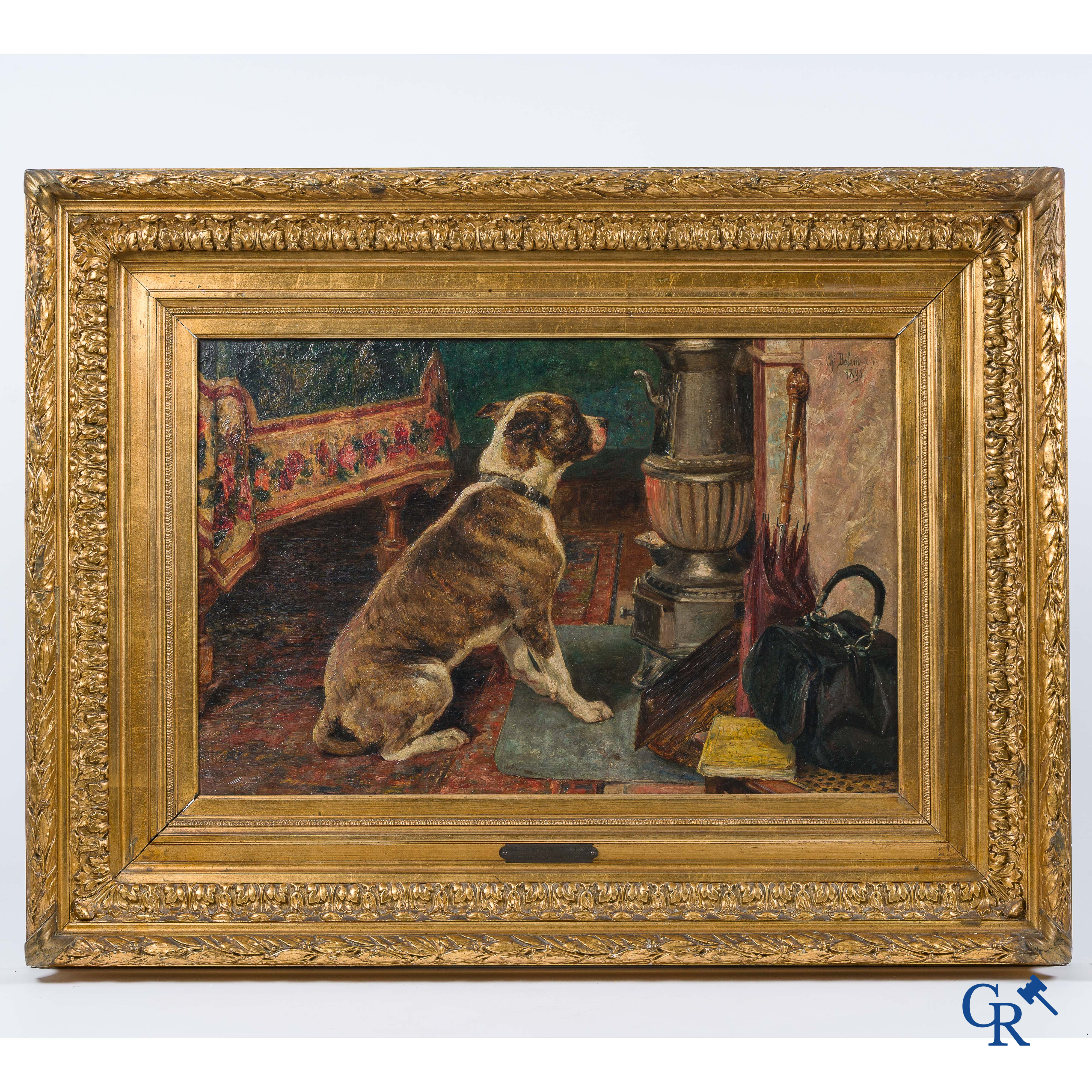 Charles Boland de Spa. "Le Retour au foyer" Olie op doek. Rechtsboven gesigneerd en gedateerd 1896.