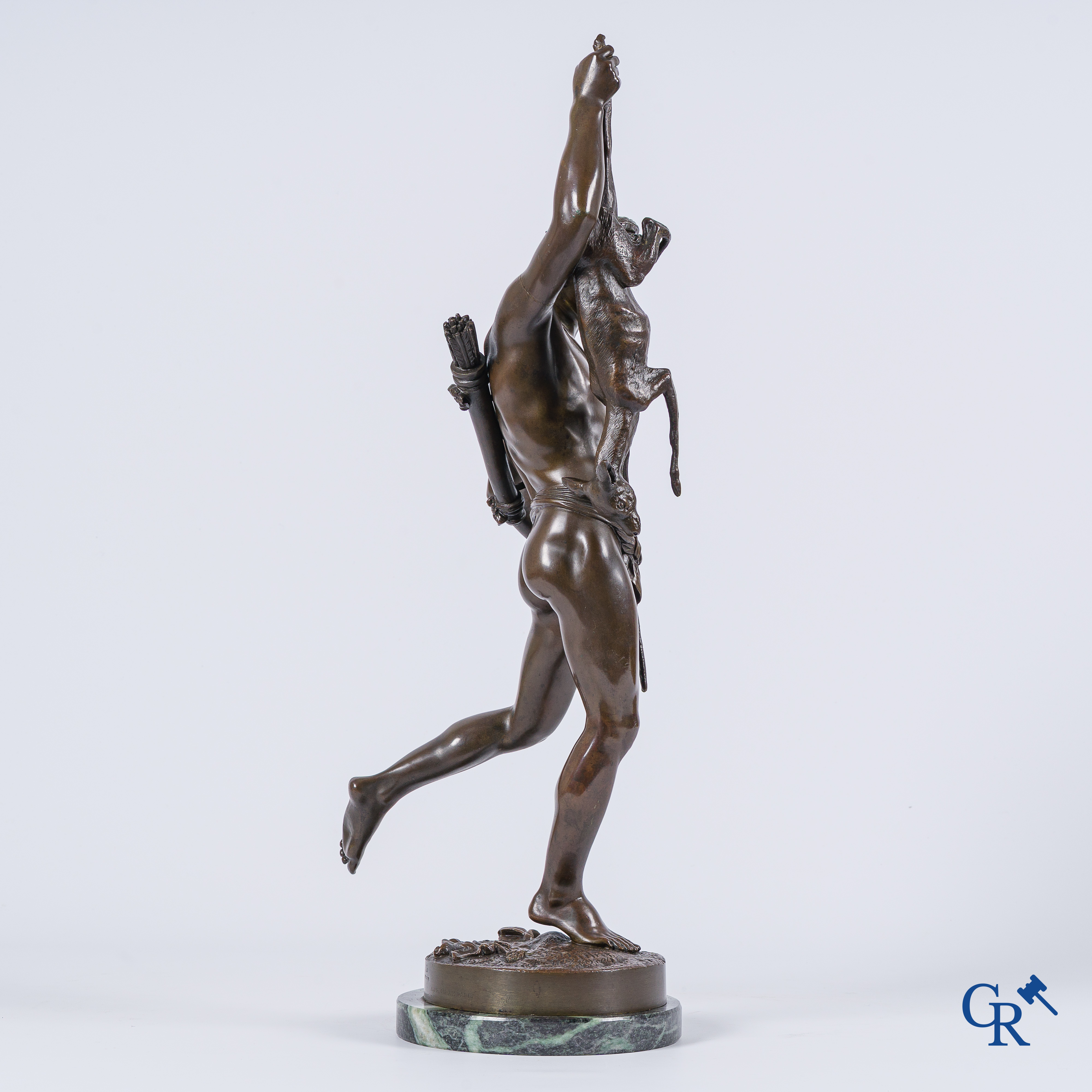 James Pradier. "De Jacht" Bronzen beeld met bruine patine. Alphonse Giroux en gieterijstempel Delafontaine. 19e eeuw.