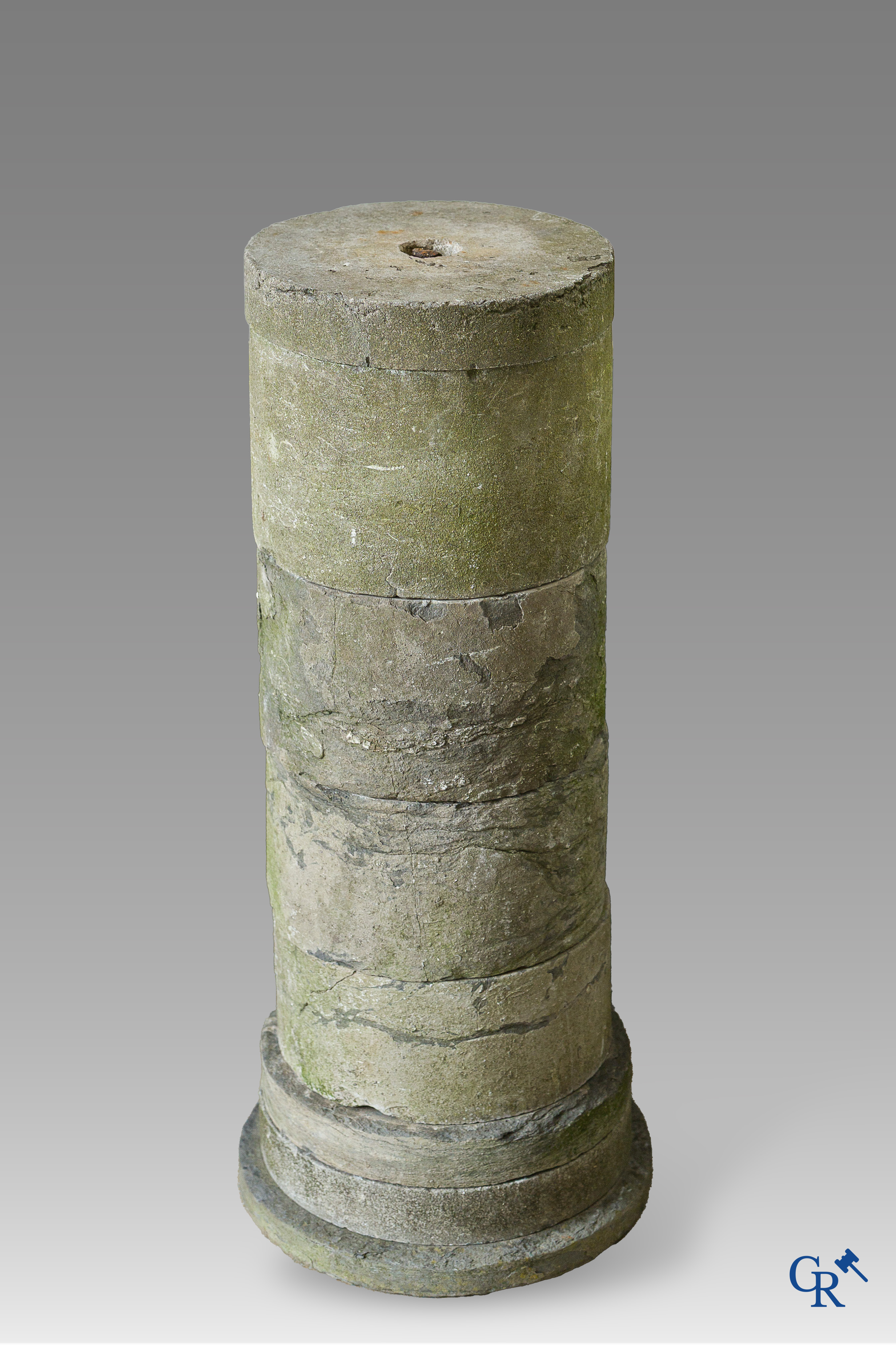Antique carved architectural ornament in French white stone and a column in stone. 18th century.