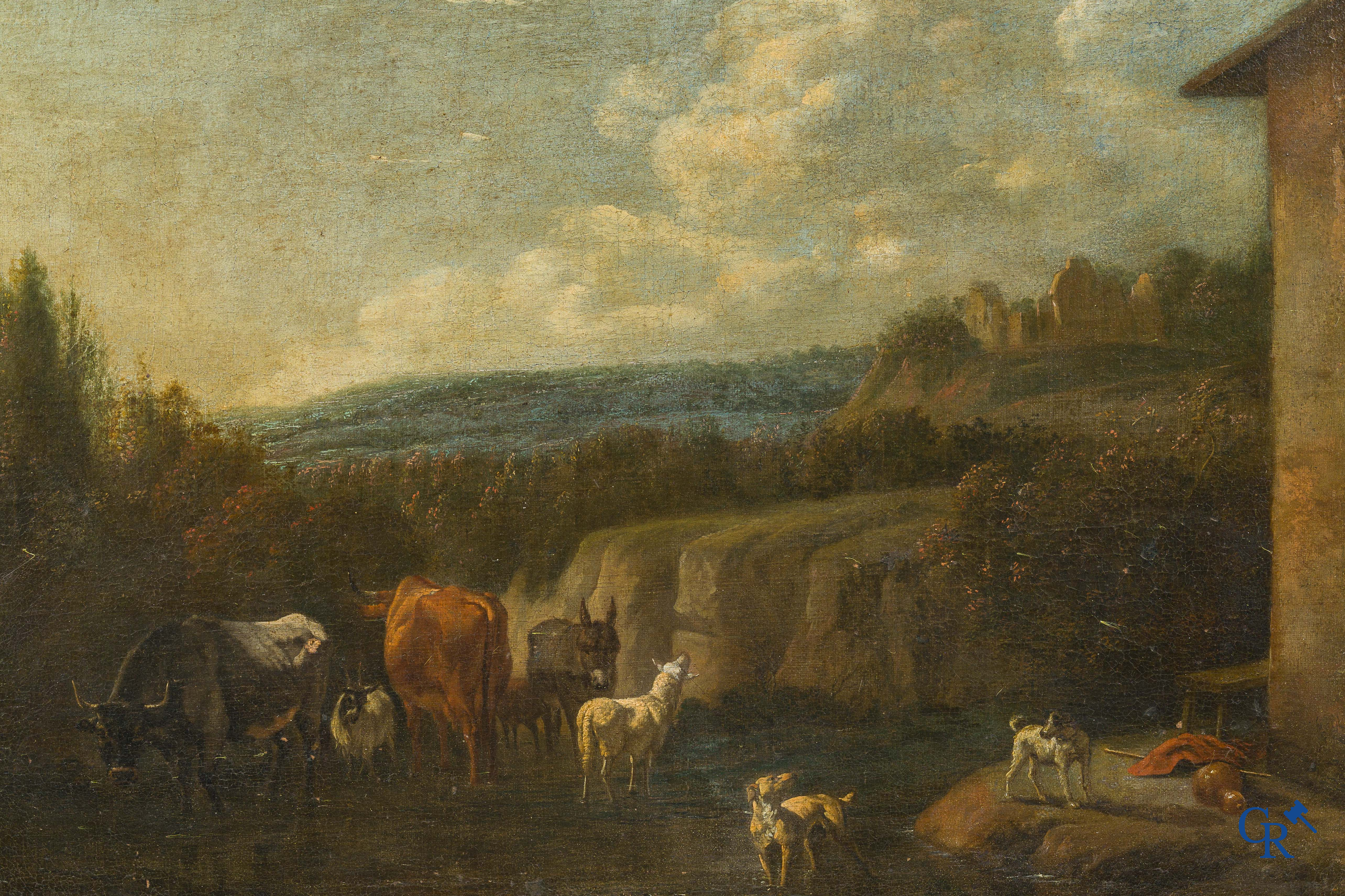 Karel Dujardin (Amsterdam 1626-Venetië 1678) (toegeschreven aan) Kudde in een Italiaans landschap. 17e eeuw.