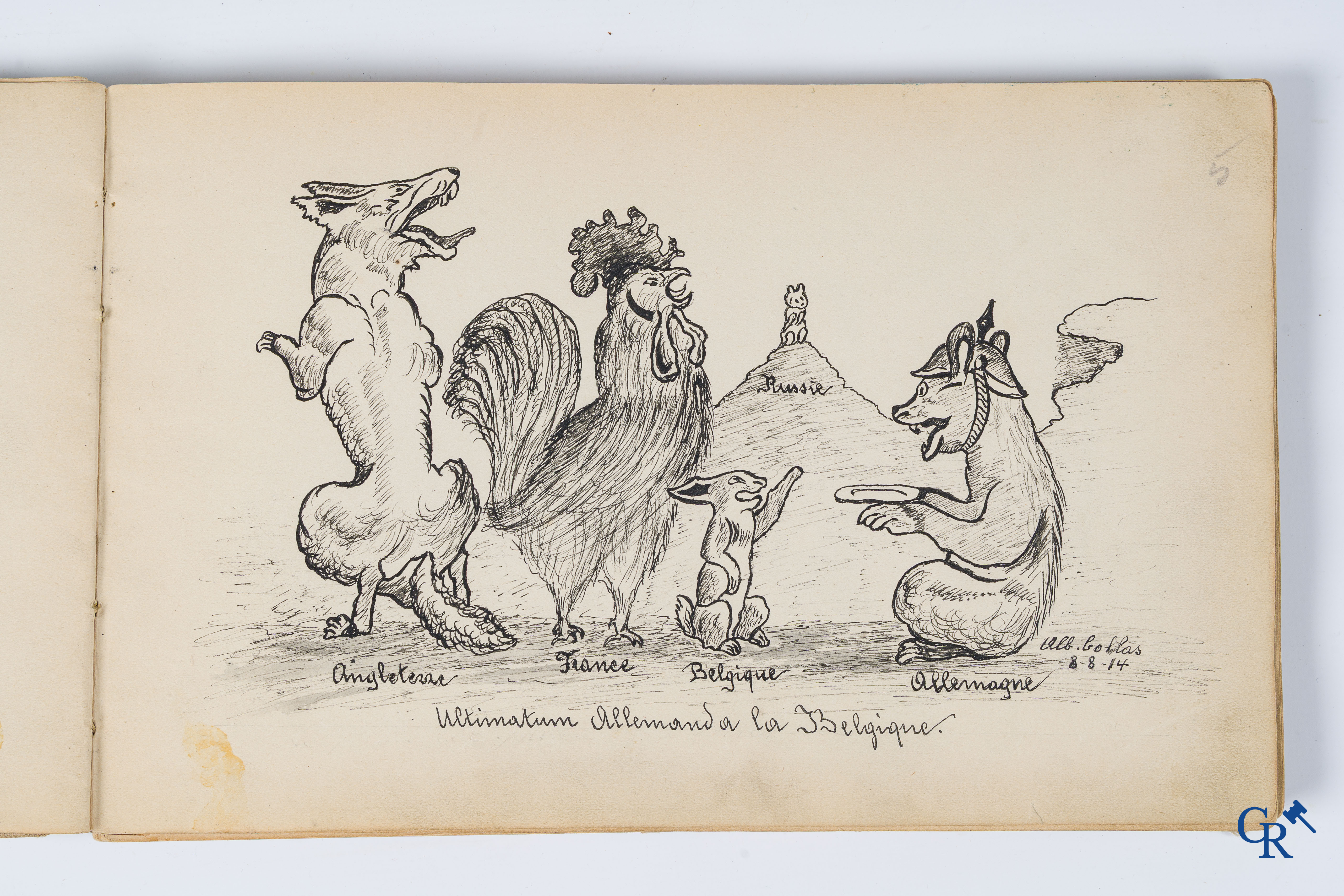 Louis Raemaekers. Schetsenboek gesigneerd Albert Collas en geadresseerd aan Harry Perry Robinson.