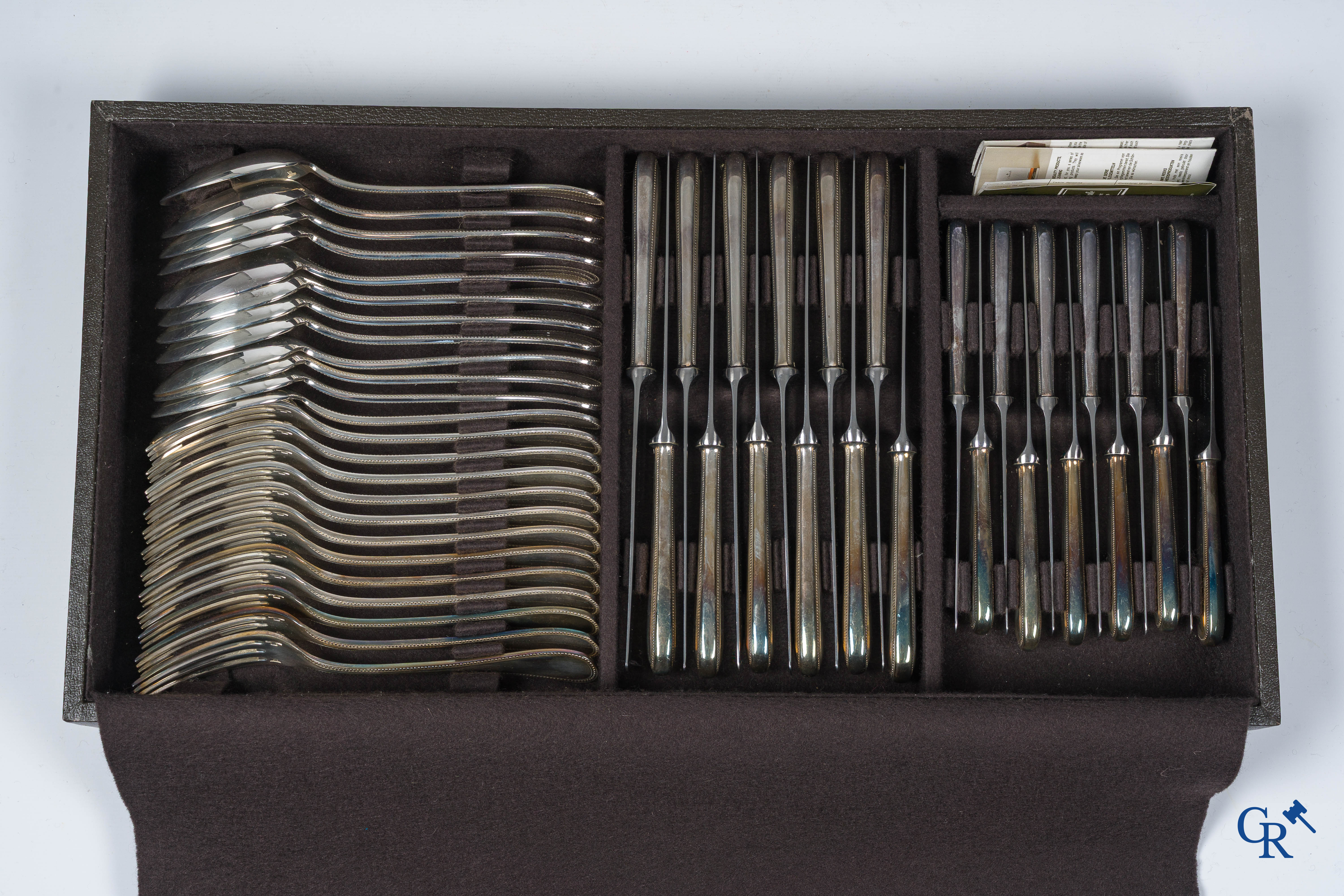 Christofle, Model Perle. Cutlery case with 120-piece cutlery for 18 people made of silver-plated metal.