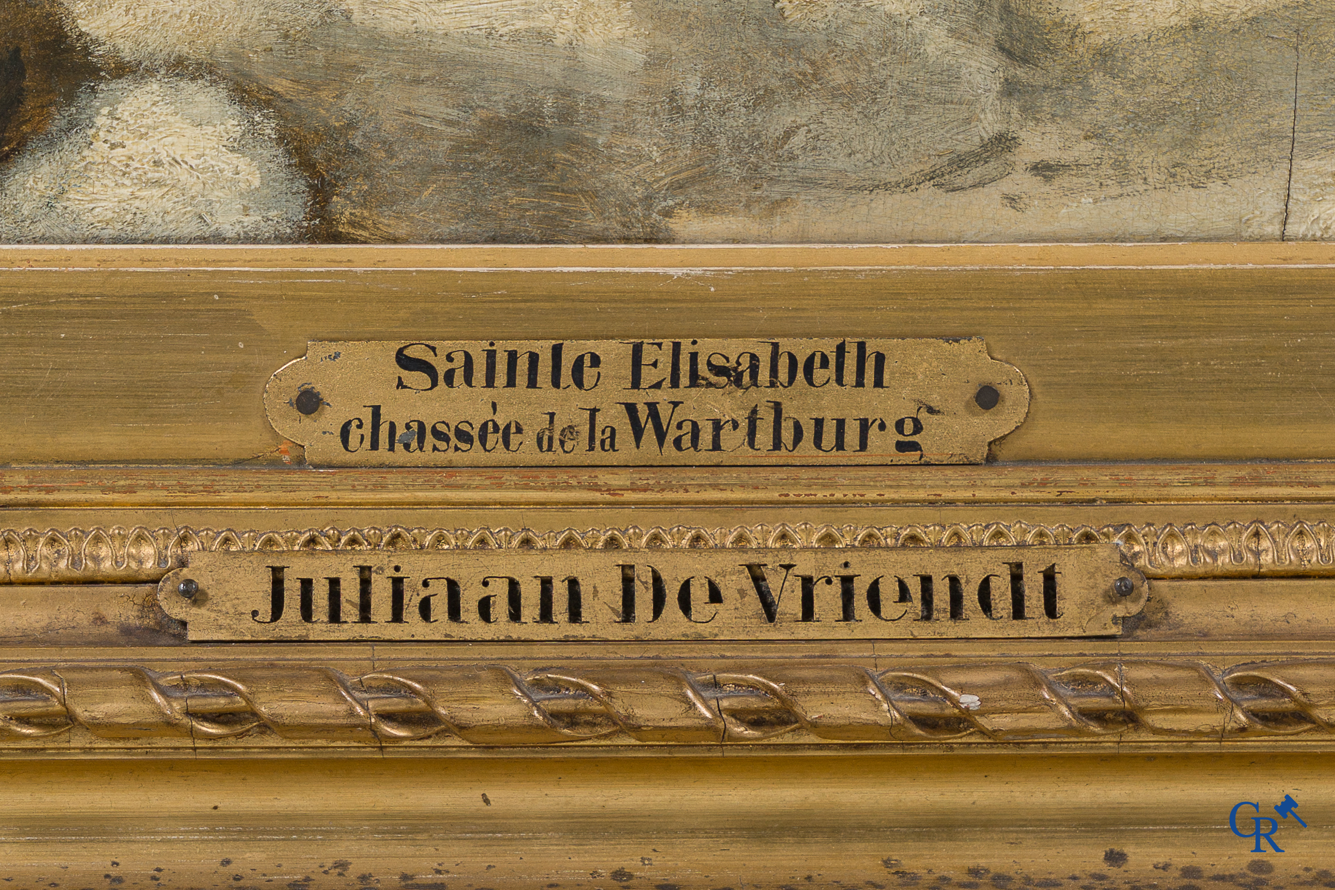 Juliaan De Vriendt. (1842-1935) "Sainte-Elisabeth chassée de la Wartbourg"  Olie op paneel. Gedateerd 1873.