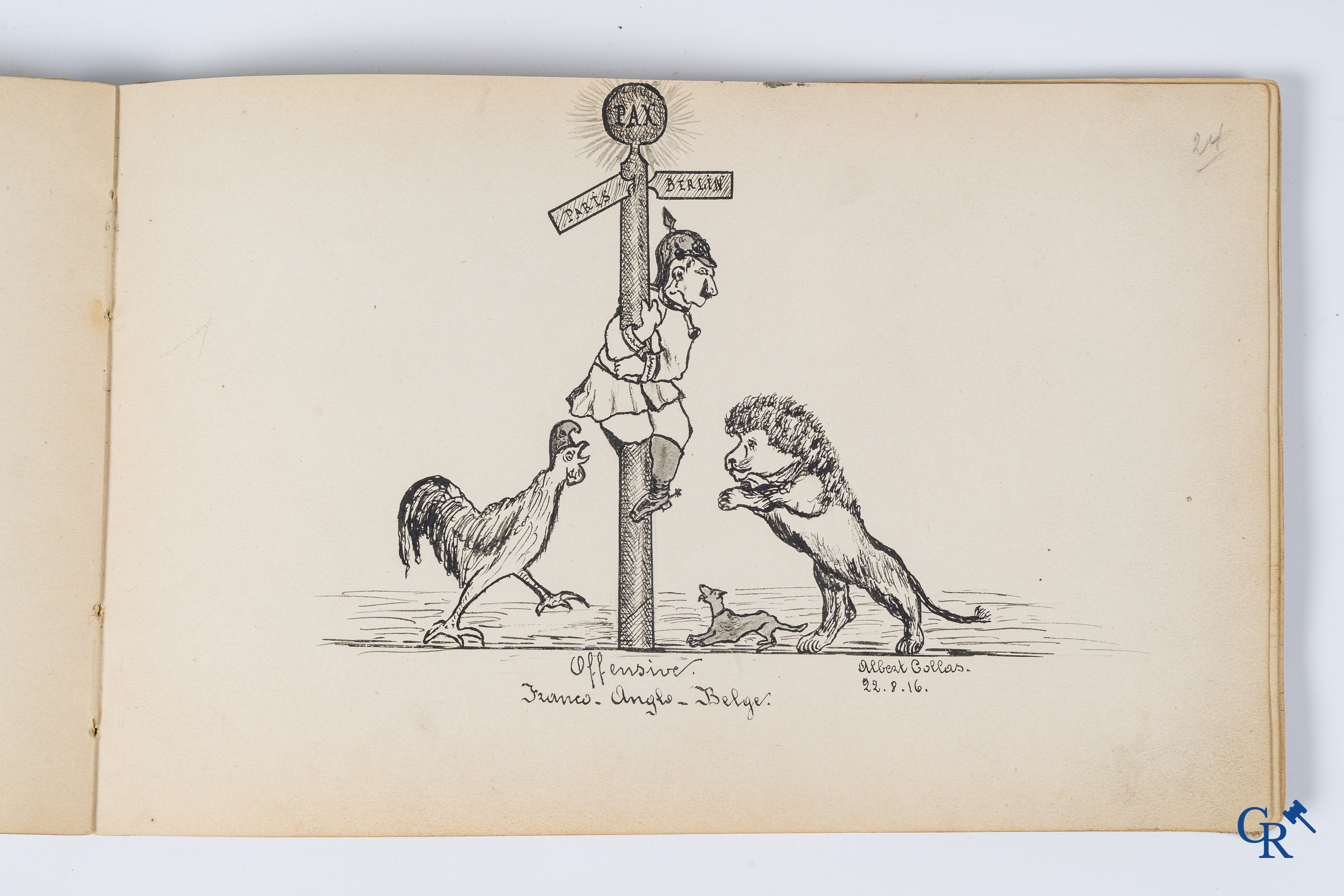 Louis Raemaekers. Schetsenboek gesigneerd Albert Collas en geadresseerd aan Harry Perry Robinson.