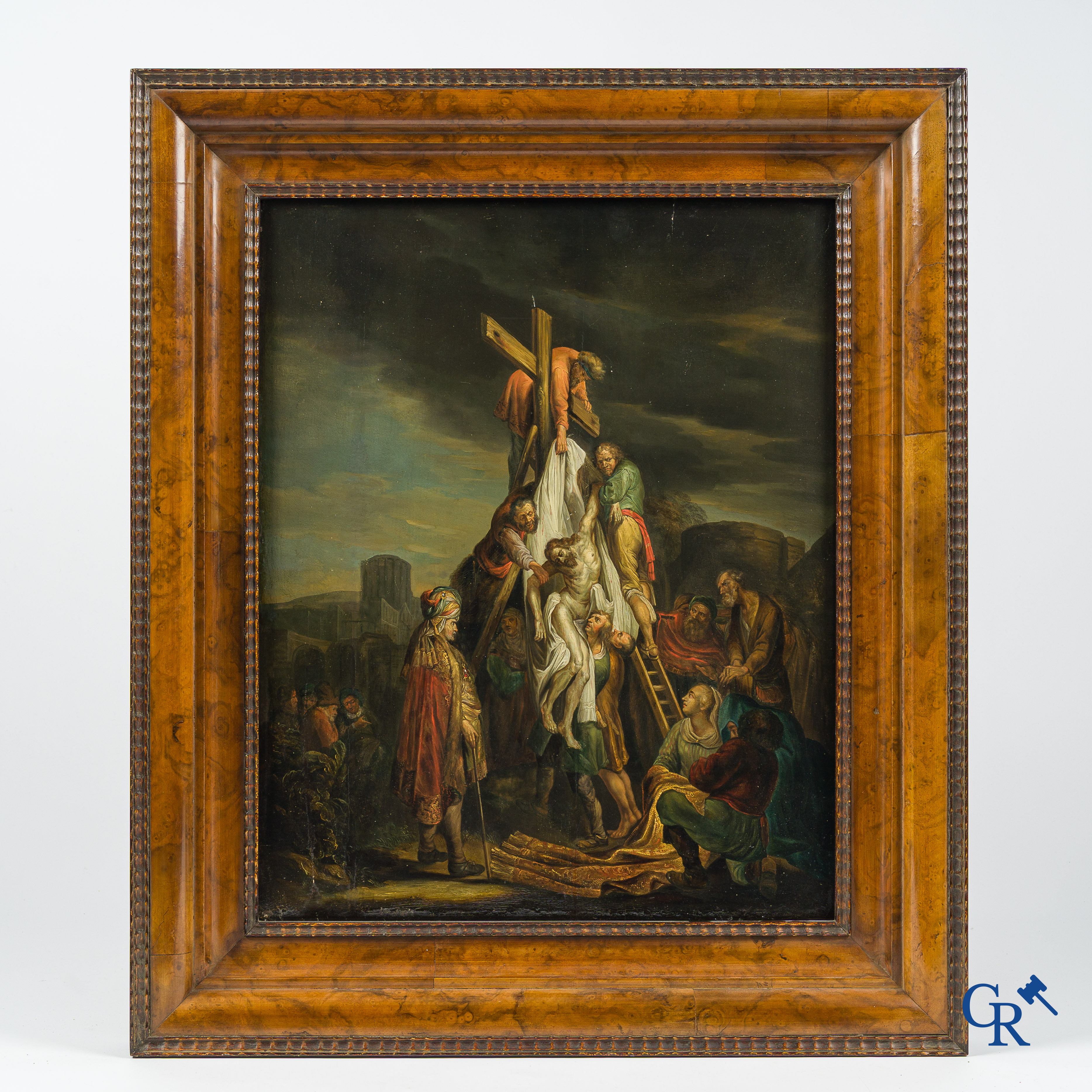 Schilderij. Naar Rembrandt van Rijn. De kruisafname. Olie op paneel, geparketteerd. 18e eeuw.