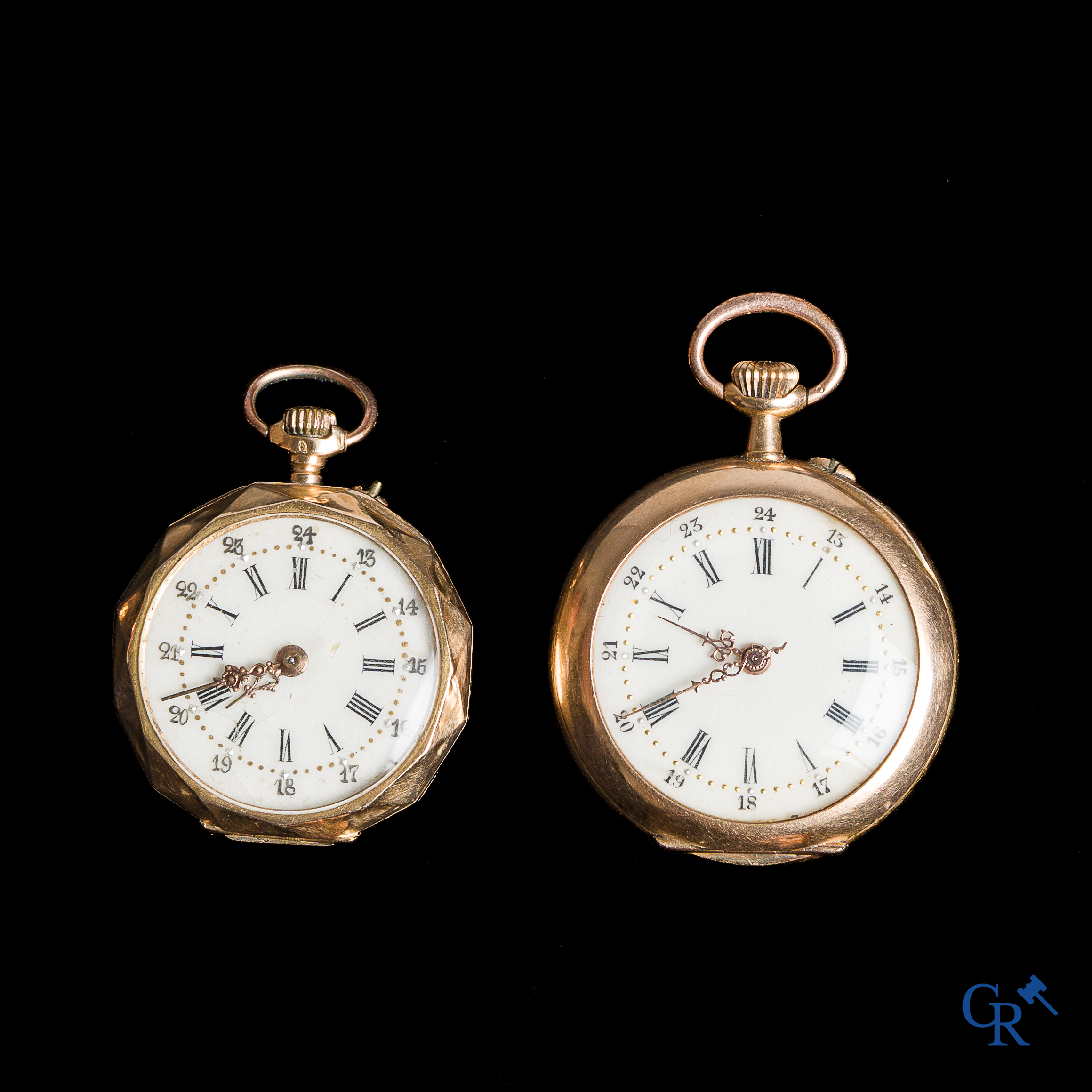 Uurwerken. 2 dames zakhorloges in goud 750°/00.