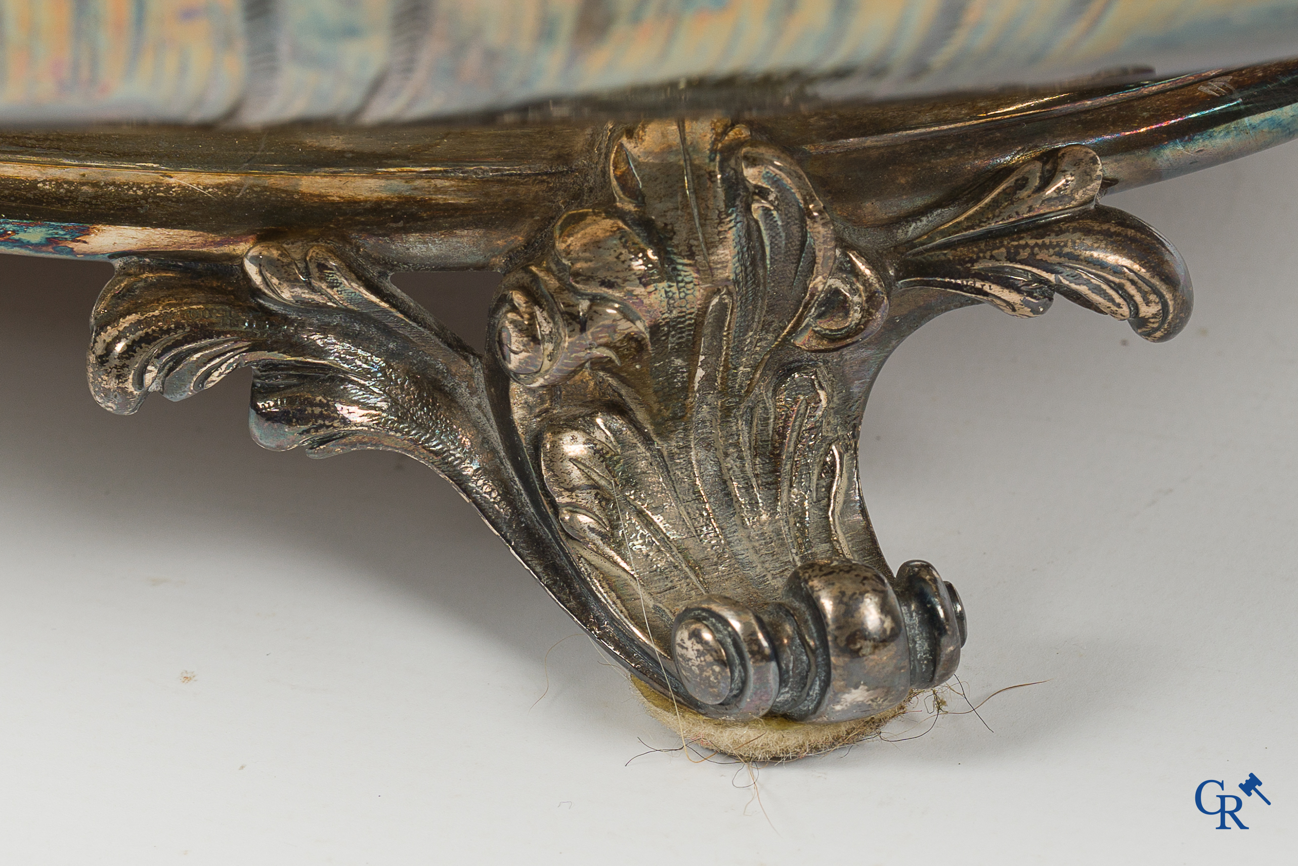 Silver. Decorative center piece or "milieu de table" in silver. Marked with a Minerva head. LXV style.