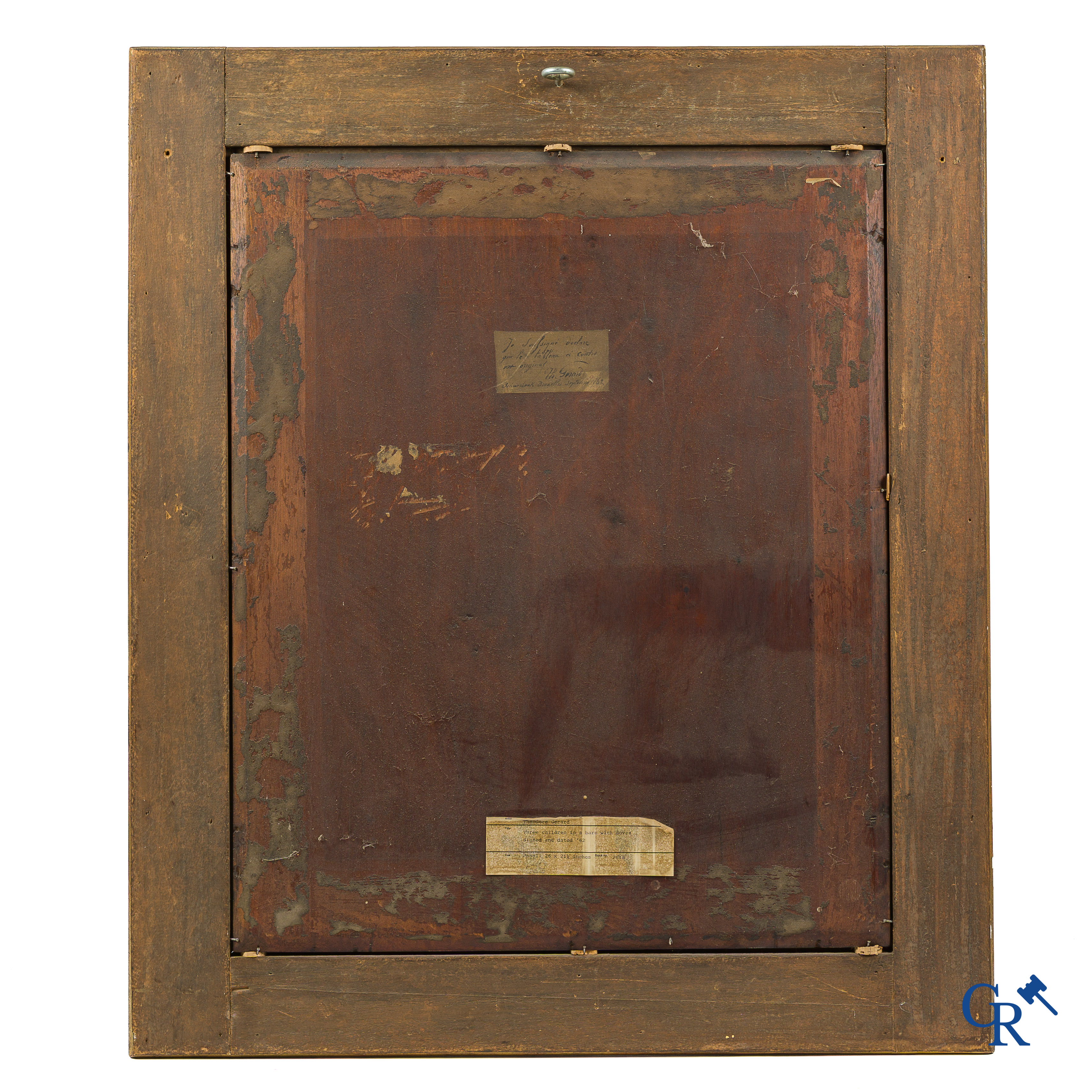 Théodore Gérard (1829-1895) Het voederen van de duiven in de schuur. Olie op paneel. Gesigneerd en gedateerd '69.