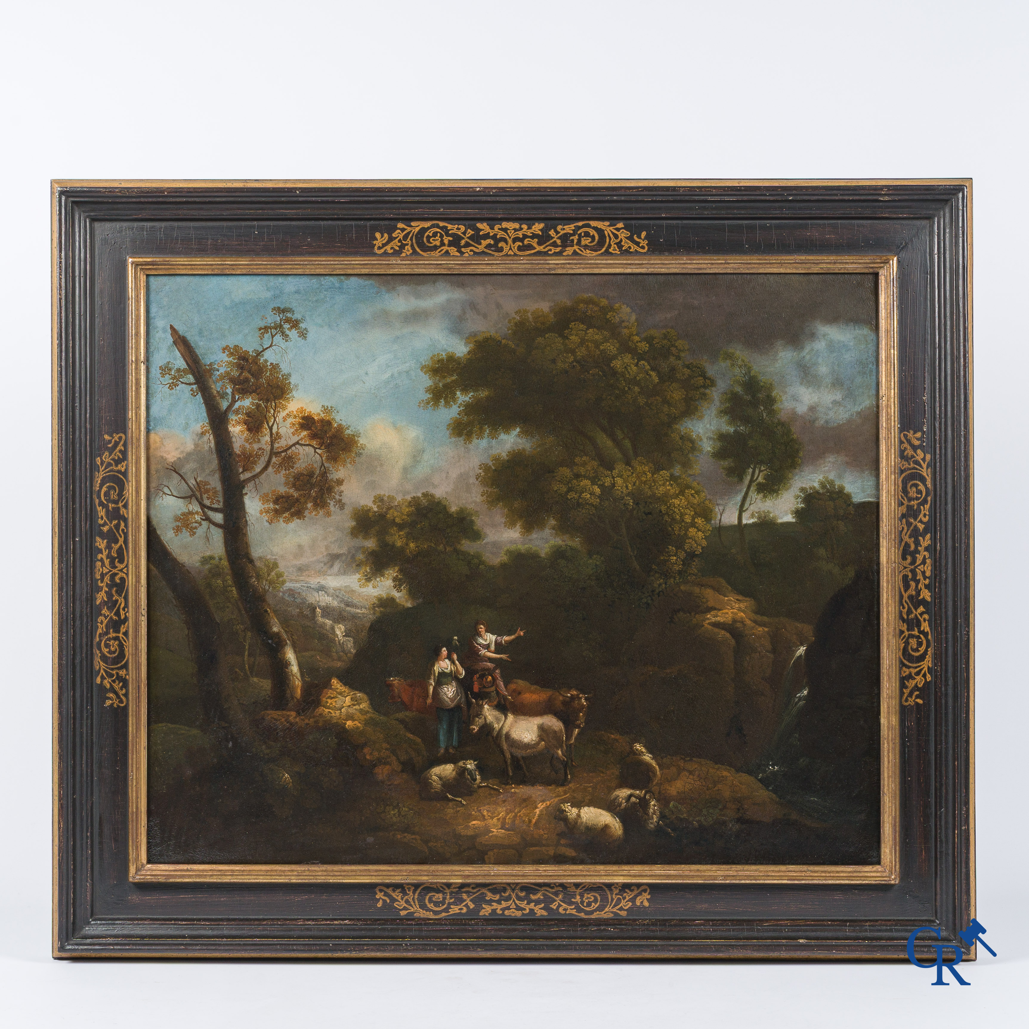 Pastorale scène. Olie op paneel. Geen signatuur merkbaar. 17e eeuw.