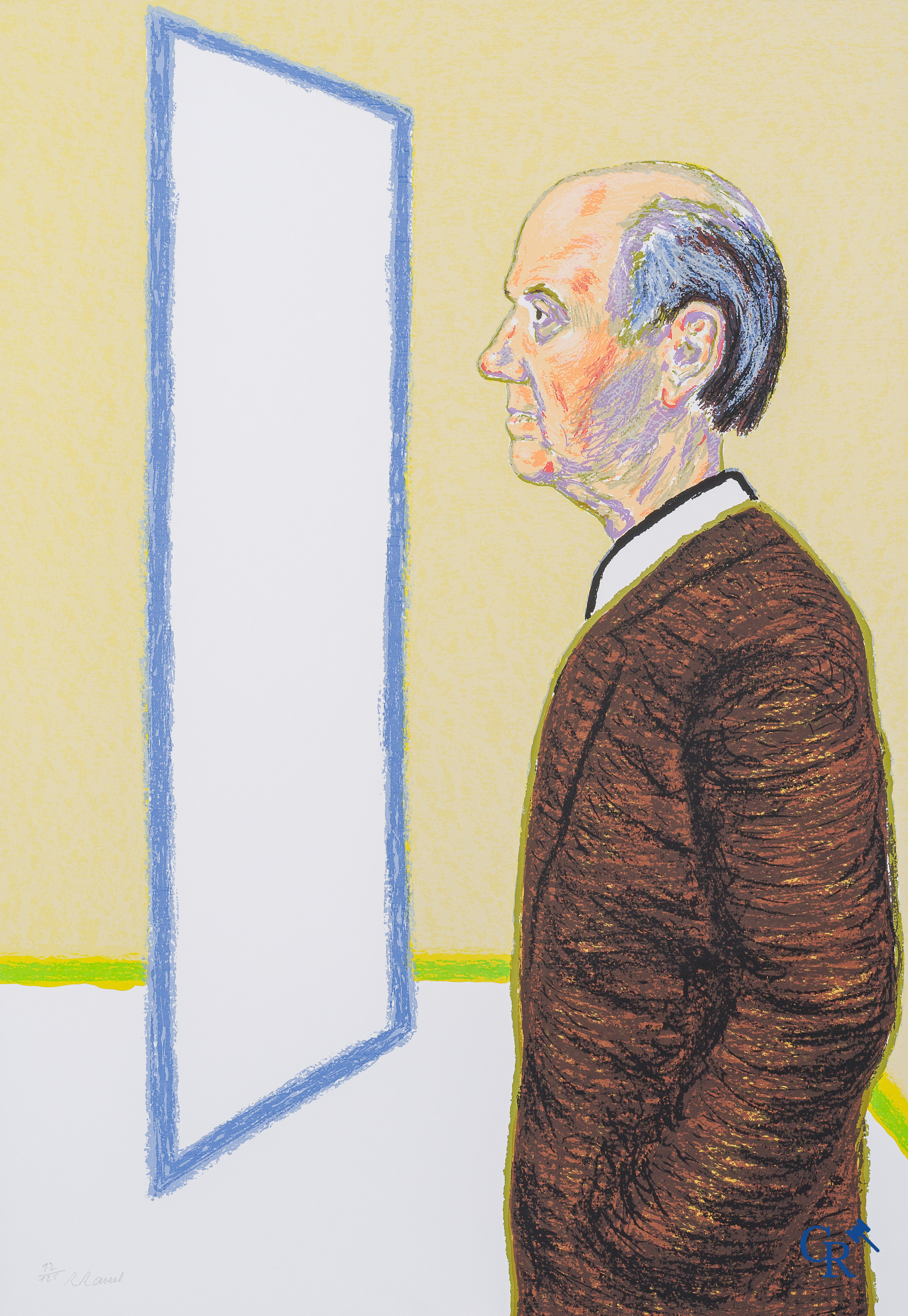 Roger Raveel (1921-2013)(*) Zelfportret in profiel. Grote kleurenzeefdruk. Genummerd 92/125.