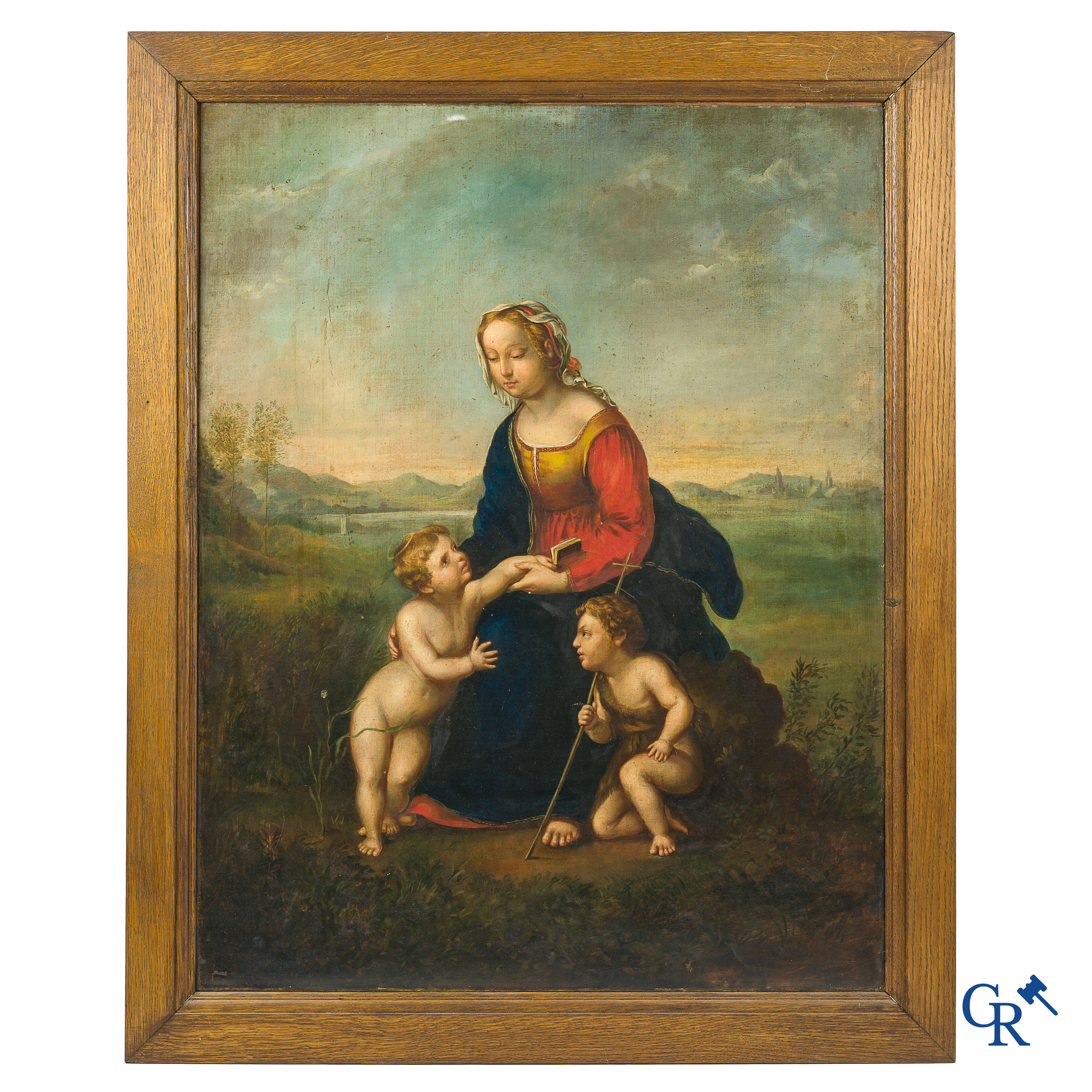 Raphaël, naar Raffaello Sanzio. "La Belle Jardinière". Olie op doek. 18e eeuw. Oude herdoeking.
