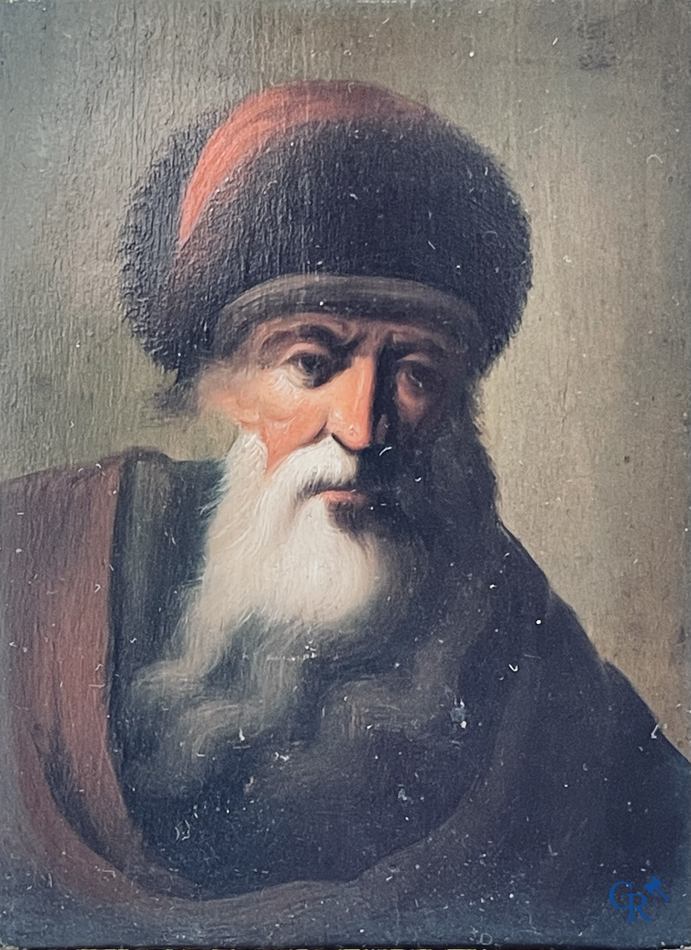 Une paire de portraits d'après Rembrandt Van Rijn, huile sur panneau, On y joint 2 dessins à la plume. XIXème siècle.