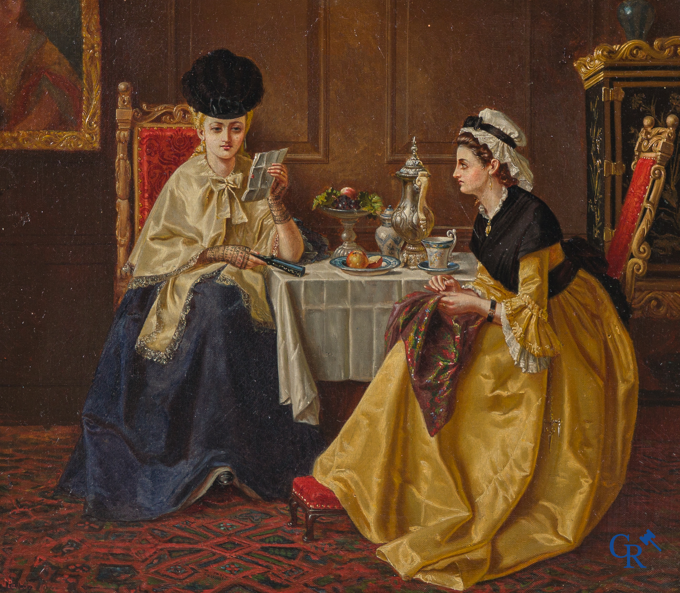 Joseph Payton, école anglaise. La lettre. Huile sur toile, signée et datée J. Payton 1870.