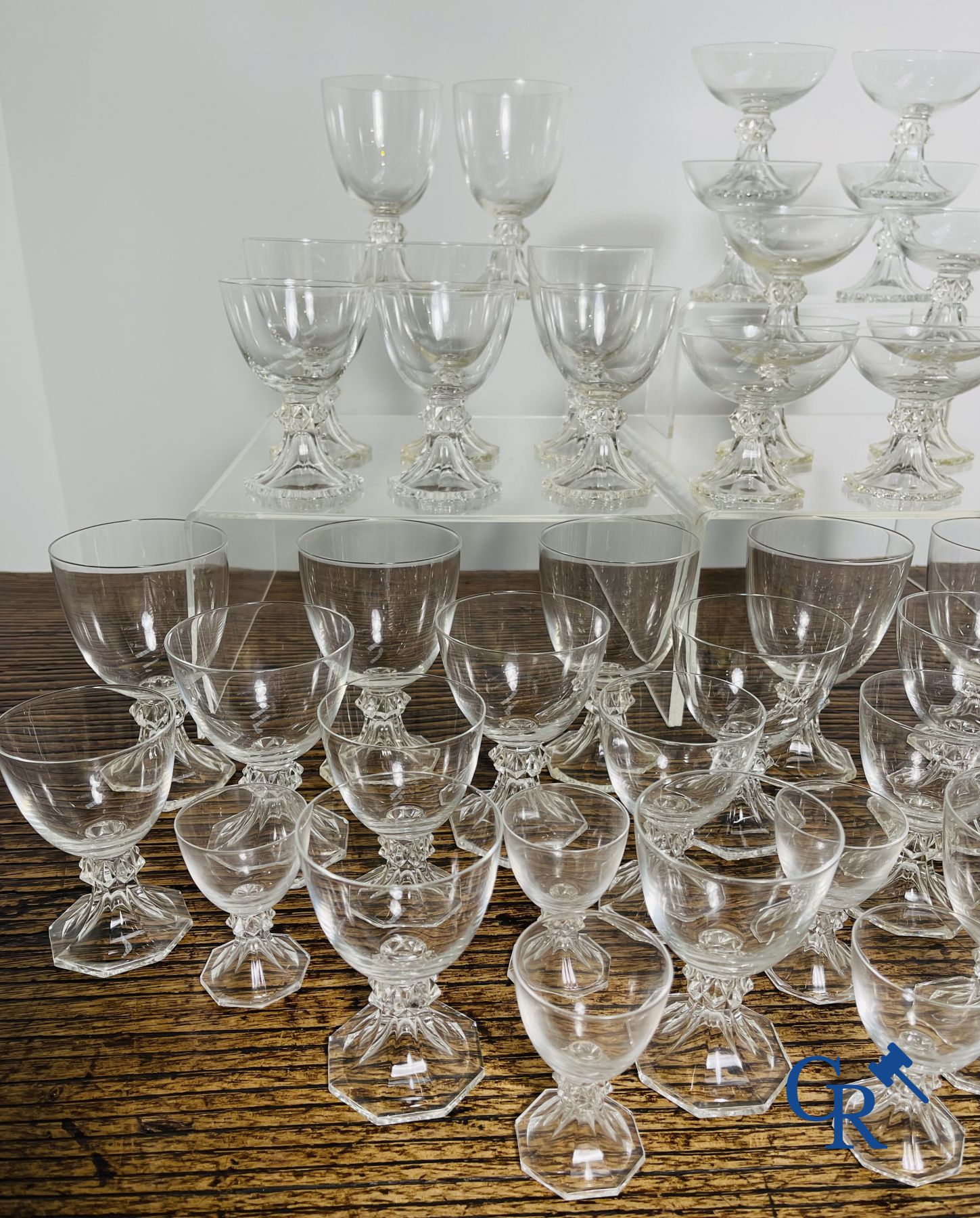 Val Saint Lambert: A serie of about 50 crystal glasses model Yale.