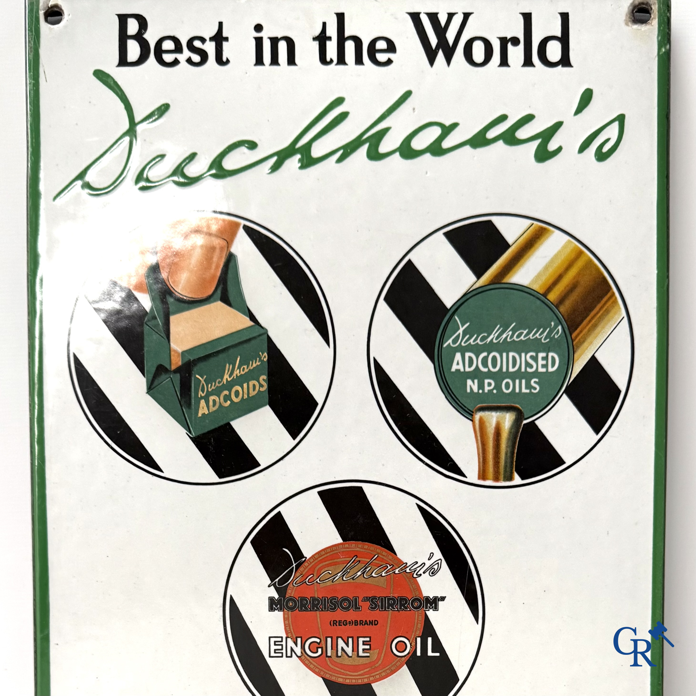 Duckham's Motor Oil. "Best in the World" Prachtig geëmailleerde reclame thermometer. Engelse makelij.