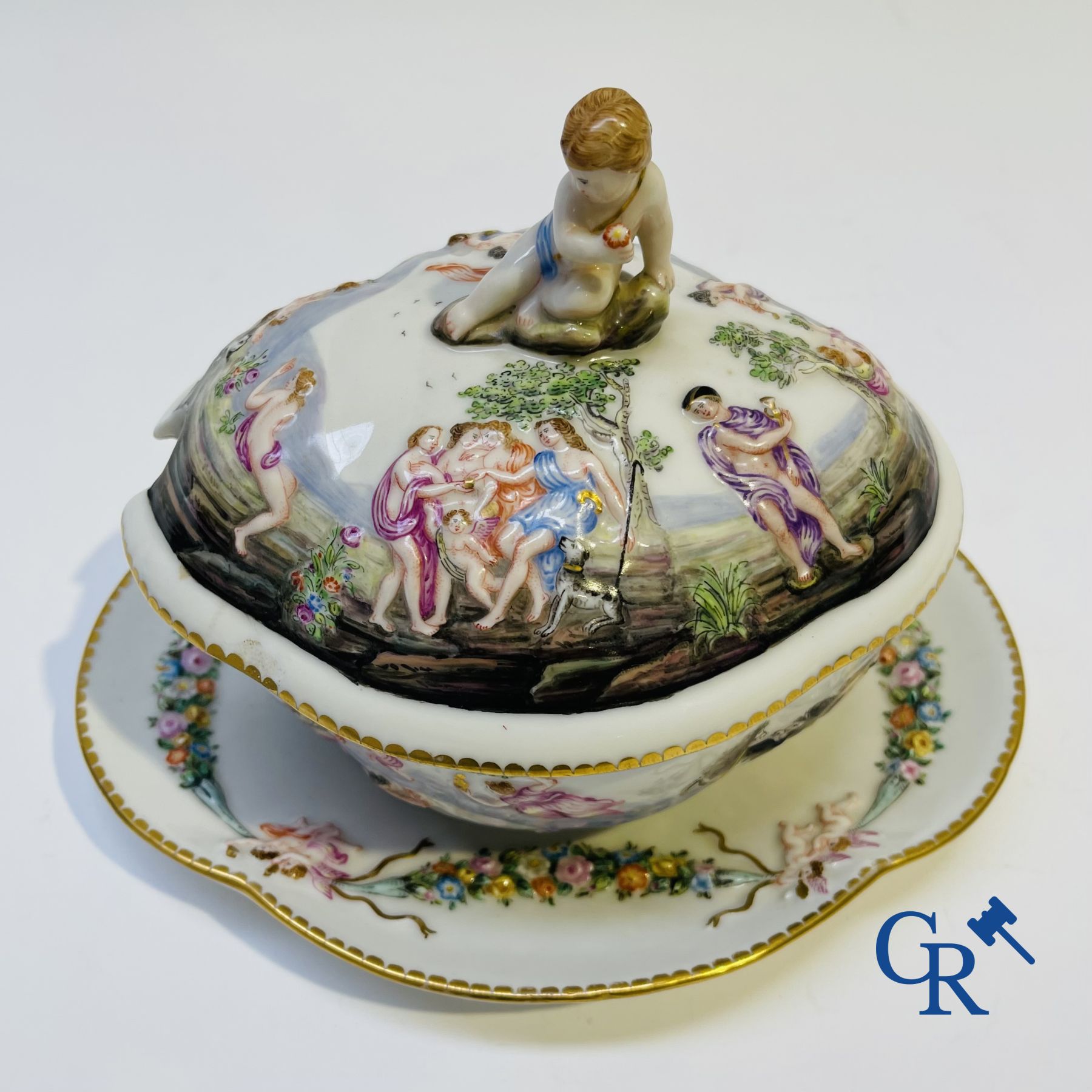 Porcelain: 2 pieces of fine porcelain with mythological scenes. 19th century.