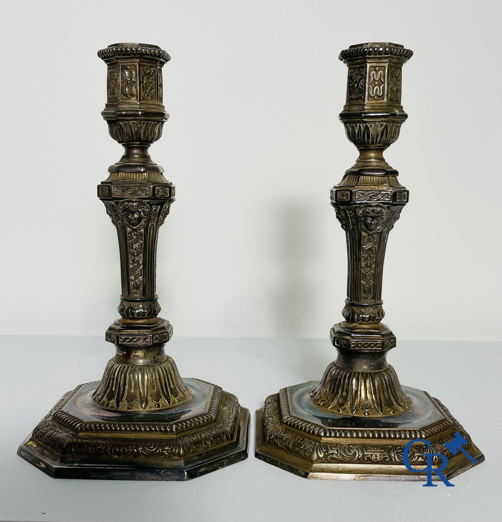 An Art Deco vase Val Saint Lambert, a pair of candlesticks Christofle model Duperier and a large vase Louis Randour.