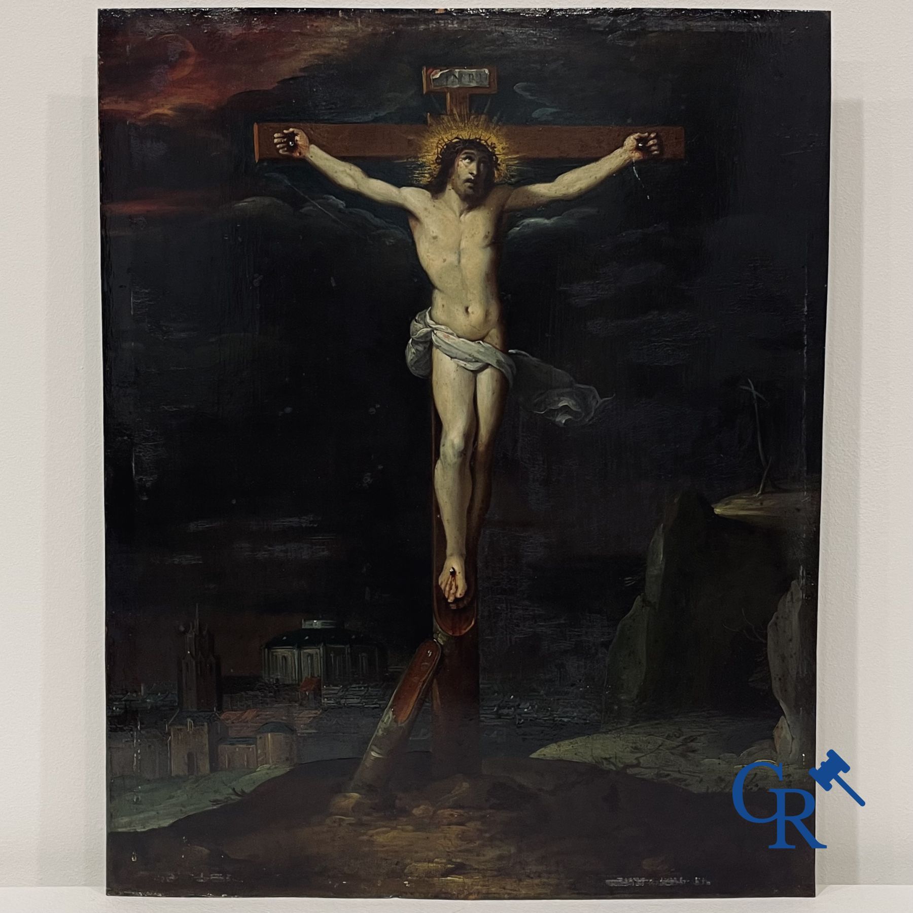 Flemish school: Christ on the cross. Oil on copper. 16th-17th century.