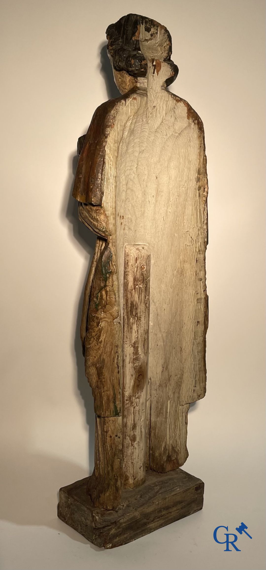 Wooden sculpture: Polychrome wood sculpture of a saint. Saint Stephen. Probably 17th century.