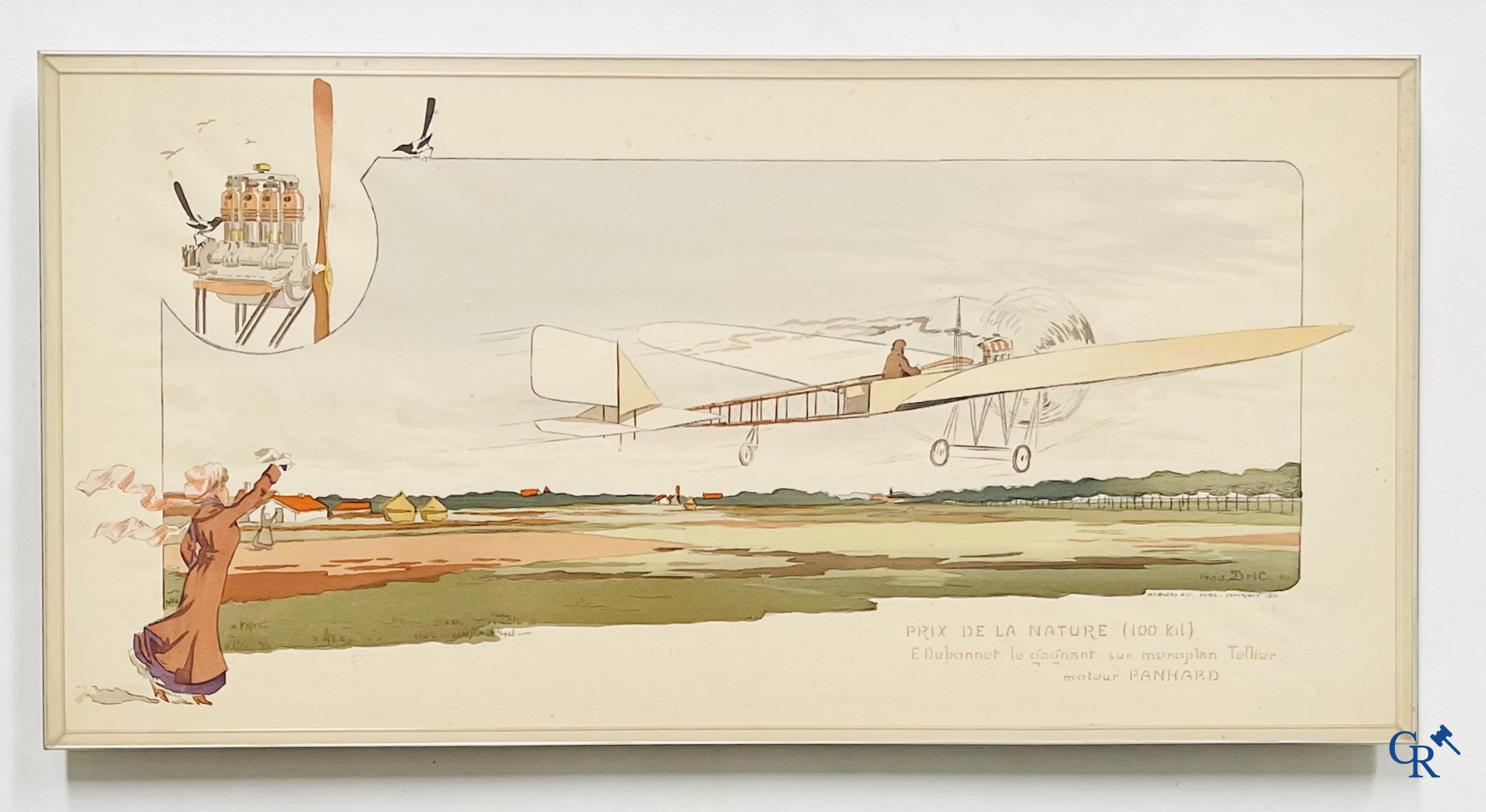 Georges Geo-Bric, Kleuren lithografie. Emile Dubonnet, le gagnant sur monoplan Tellier. Mabileau Paris 1910.