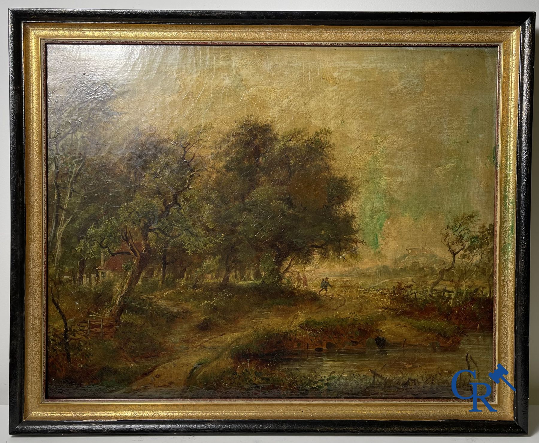 2 paintings: A forest scene Théodore Baron and a forest scene not signed.