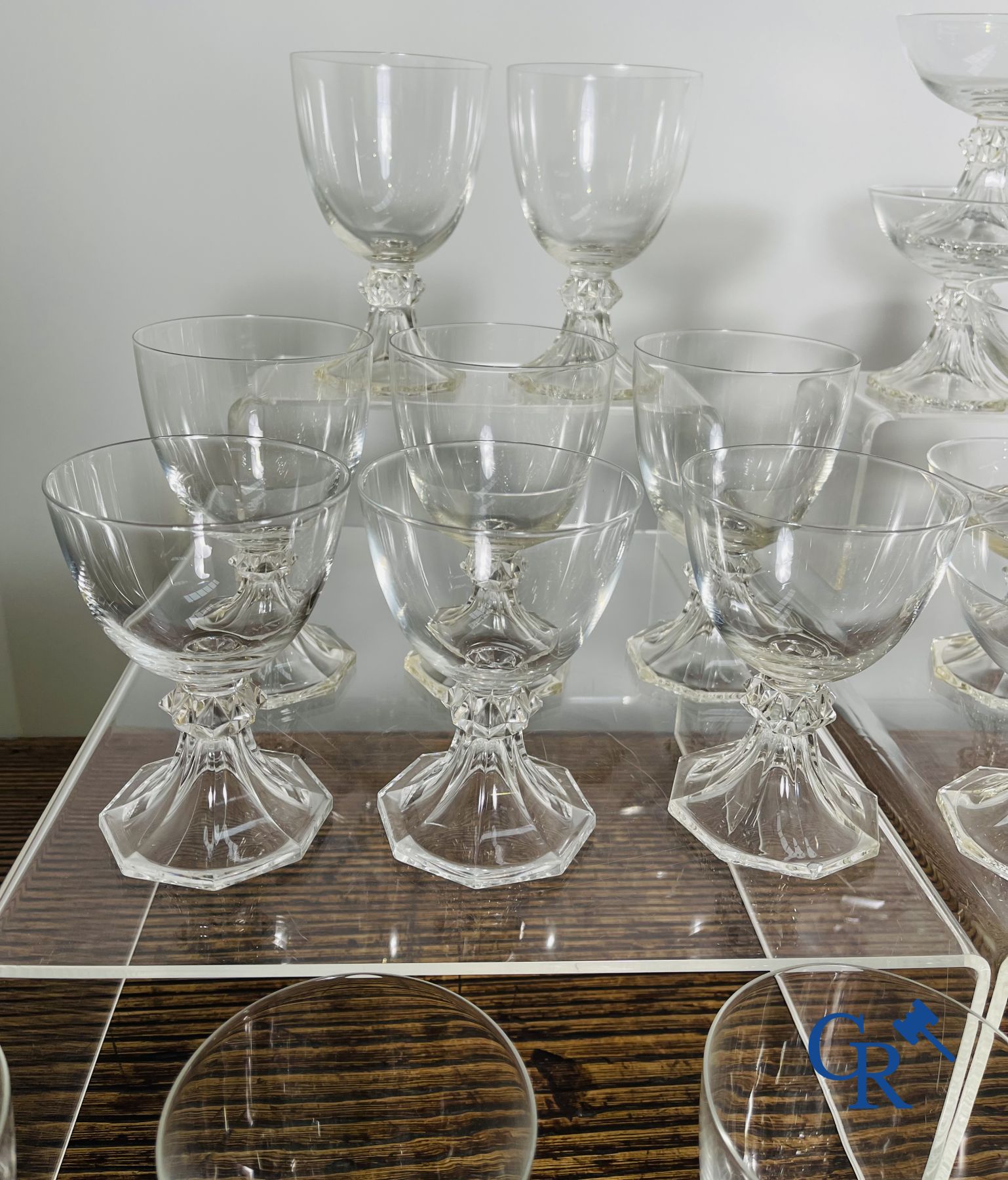 Val Saint Lambert: A serie of about 50 crystal glasses model Yale.