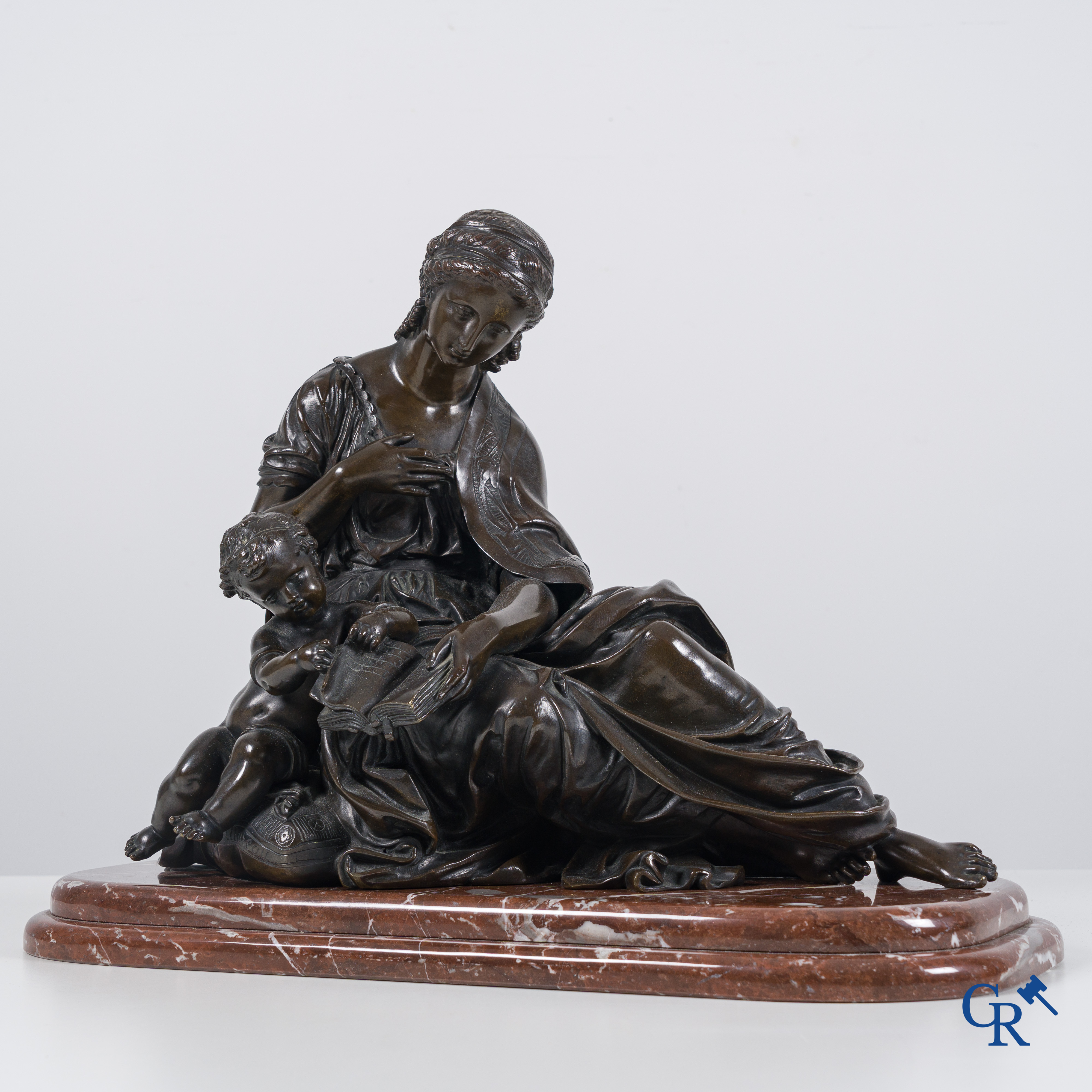 Bronze statues. A large bronze statue on a marble pedestal. Moreau signature.