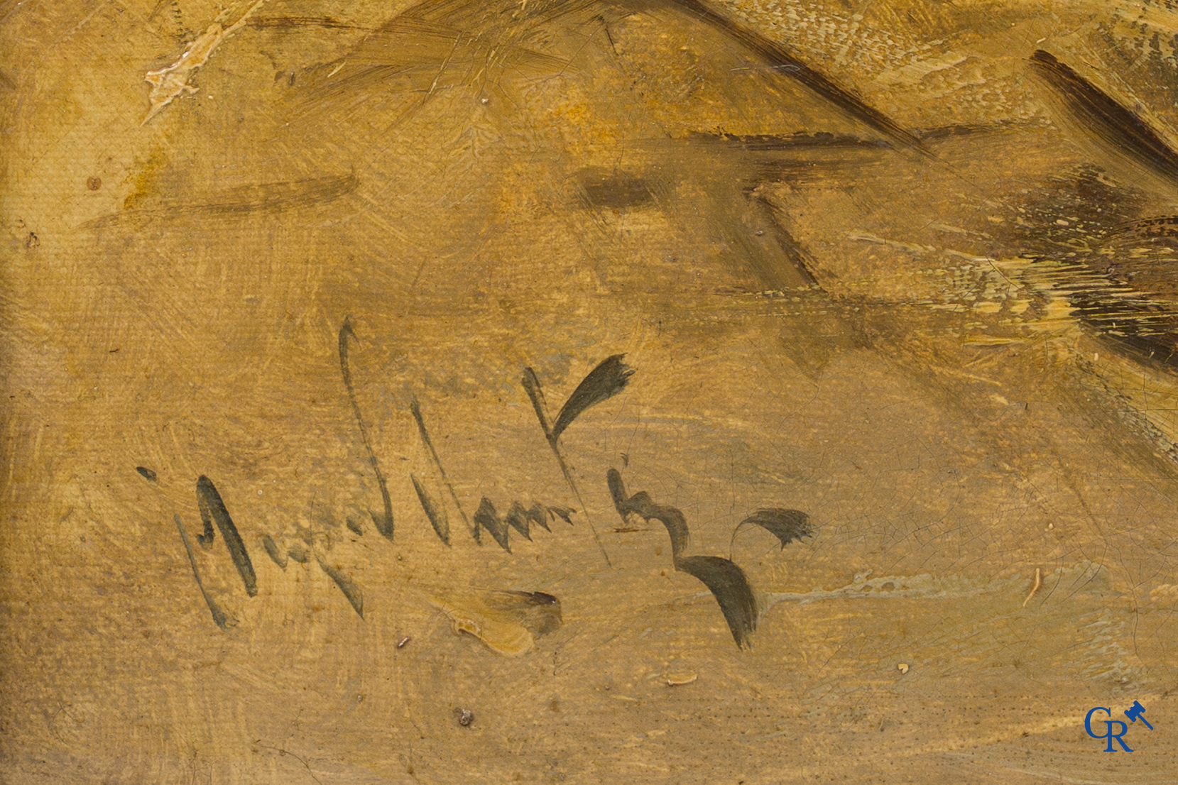 Henry Schouten, Chiens de chasse au faisan. Huile sur toile. Signé en bas à gauche.