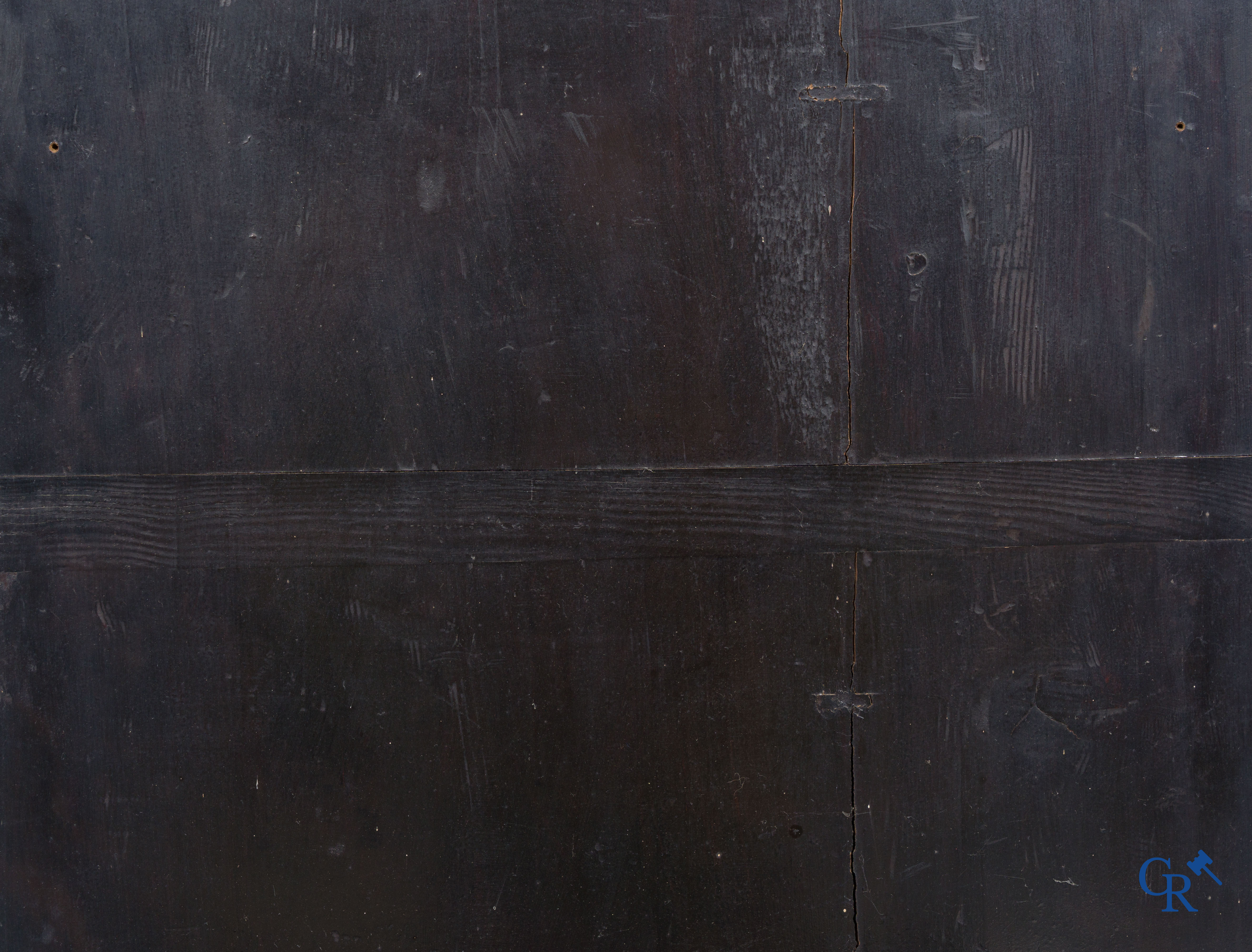 Aziatica, een groot houten paneel met lakwerk en inlegwerk. Bloemen en vlinder decor. 19e eeuw.