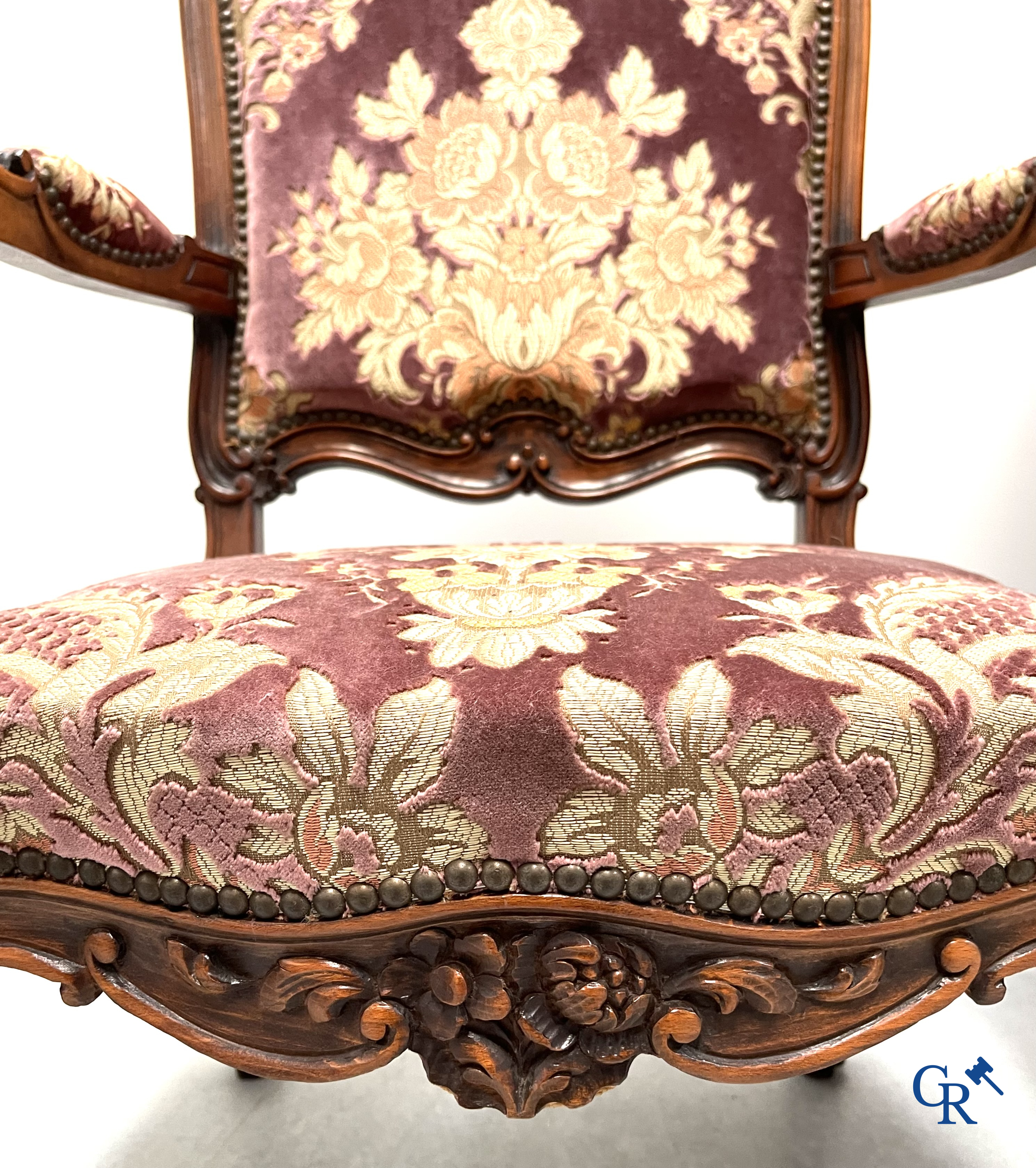 A set of 4 carved wood LXV-style armchairs.