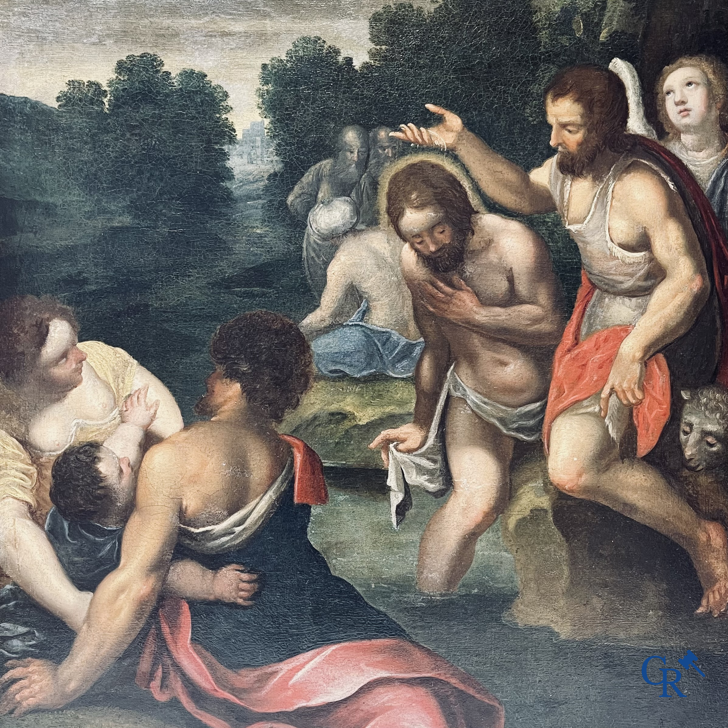 The baptism of Christ. Religious painting, oil on canvas. 17-18th century.