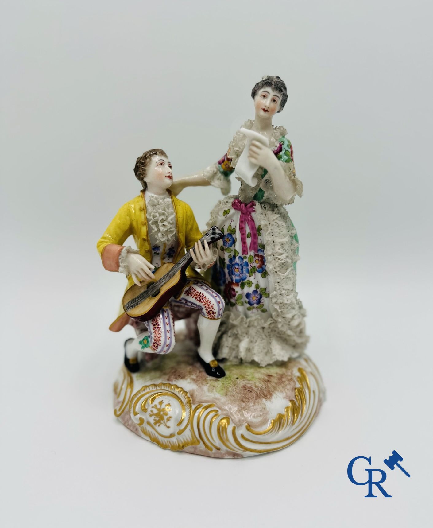 Porcelain: 3 groups of multicoloured decorated porcelain in the style of Meissen. 19th century.