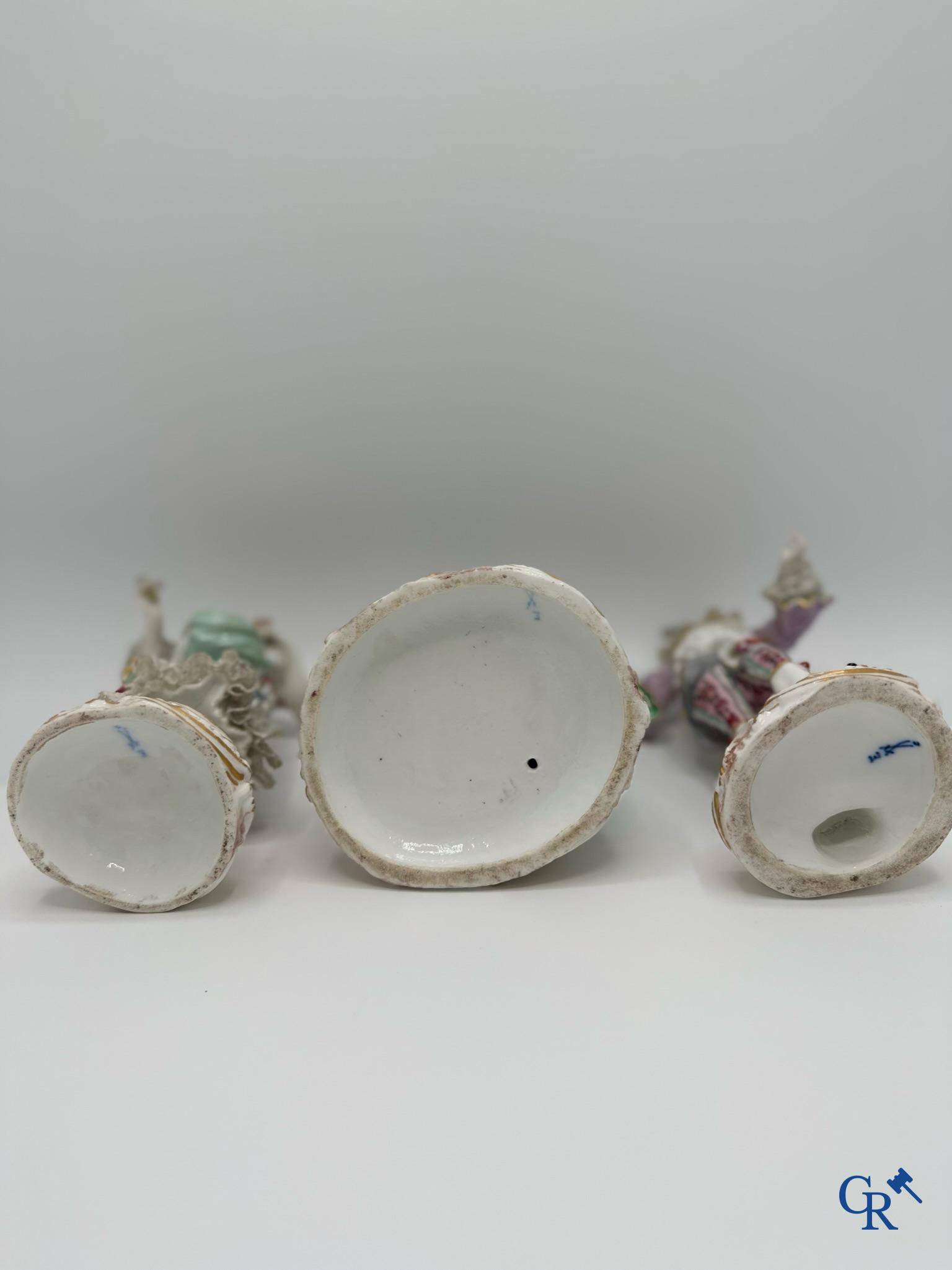 Porcelain: 3 groups of multicoloured decorated porcelain in the style of Meissen. 19th century.