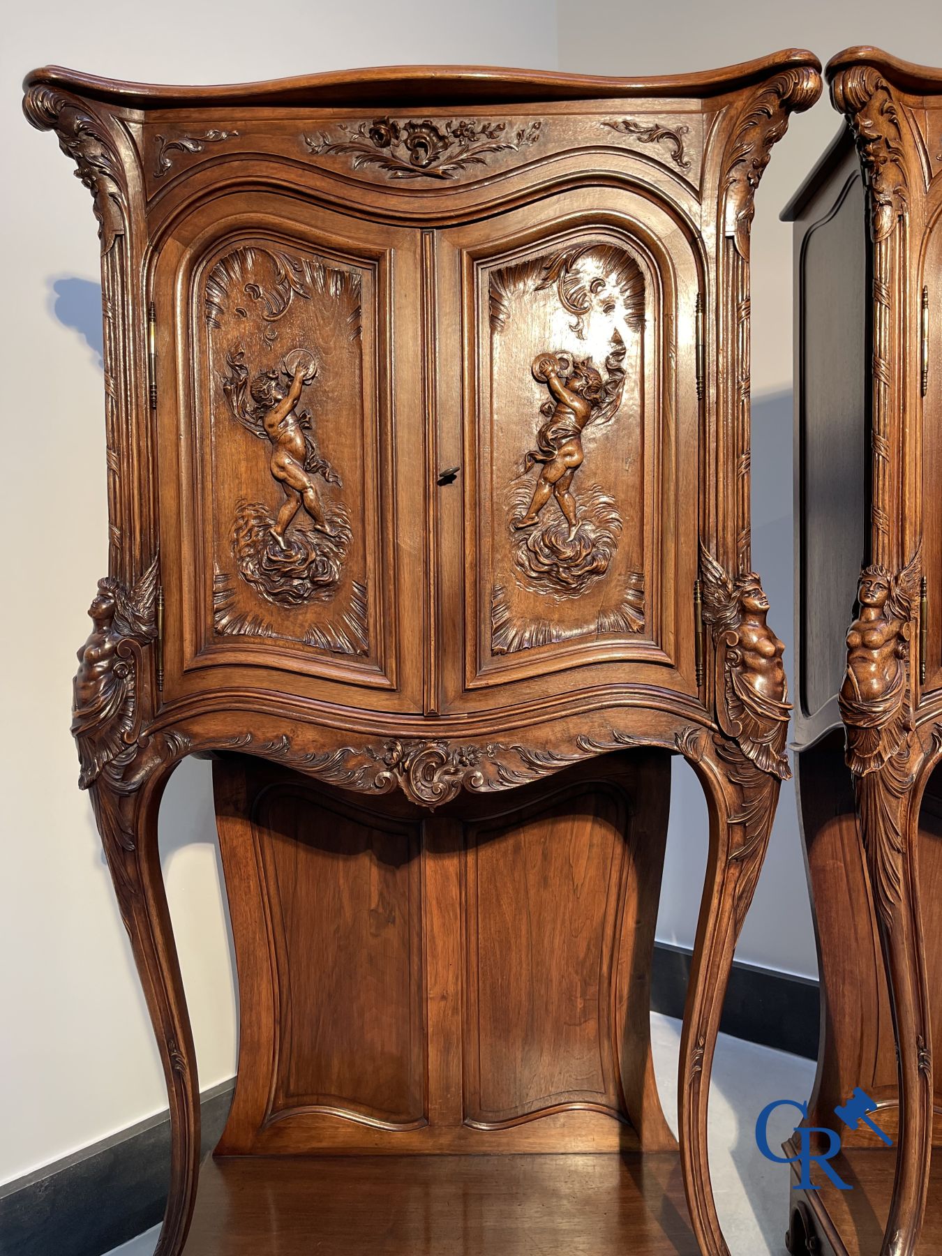 Furniture: A pair of finely carved furniture. LXV style.