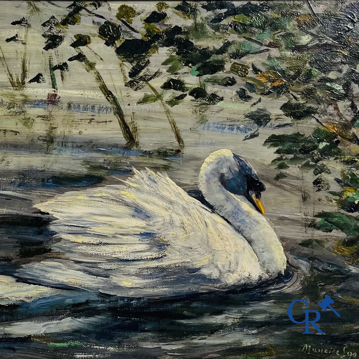 Painting: Maurice Sijs (*) (1880-1972). The white swan. Oil on panel.
