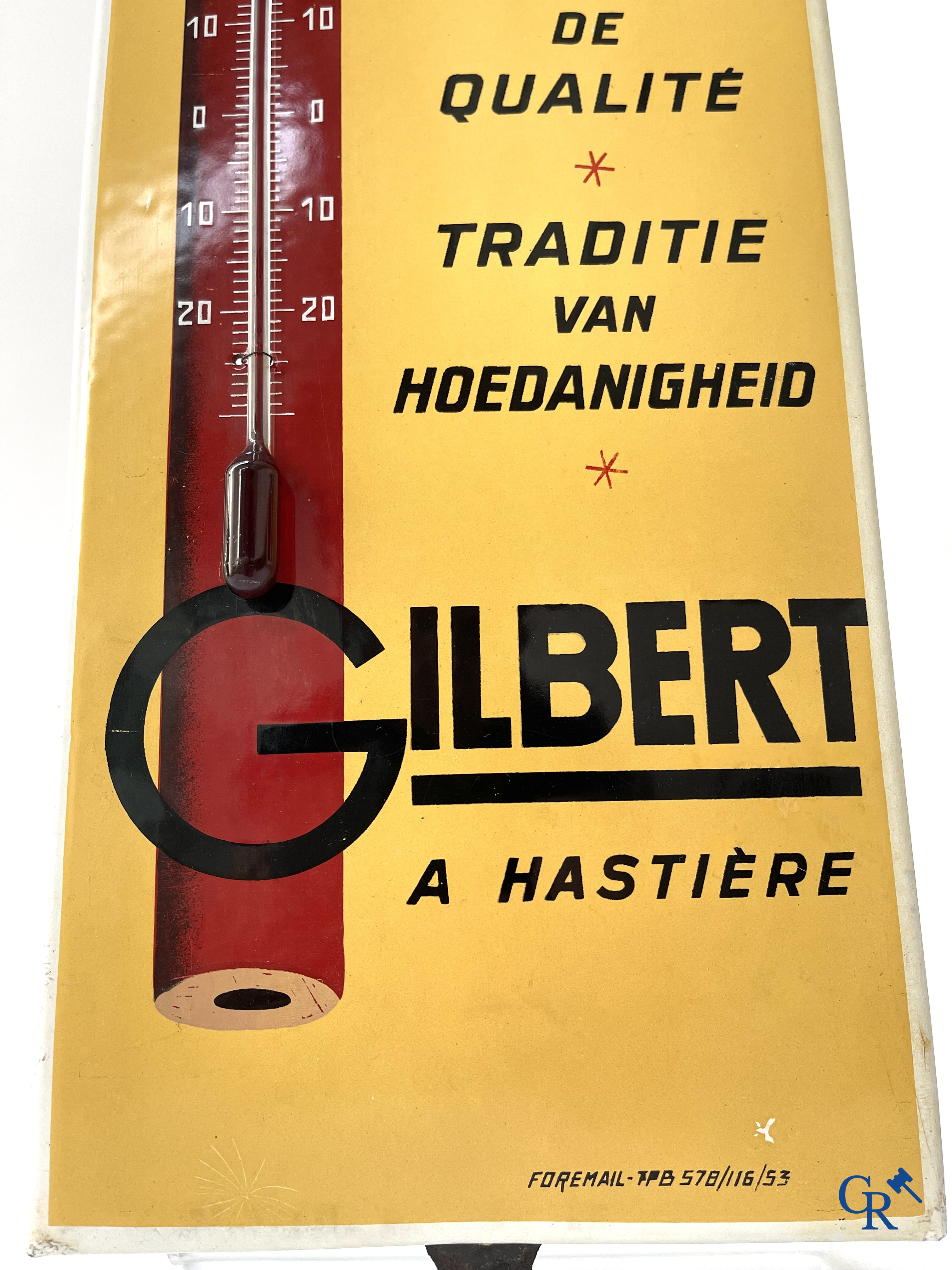 Emaille reclameborden, Publiciteits thermometer voor potlood fabrikant Gilbert à Hastière (Namen) Foremail 1953.
