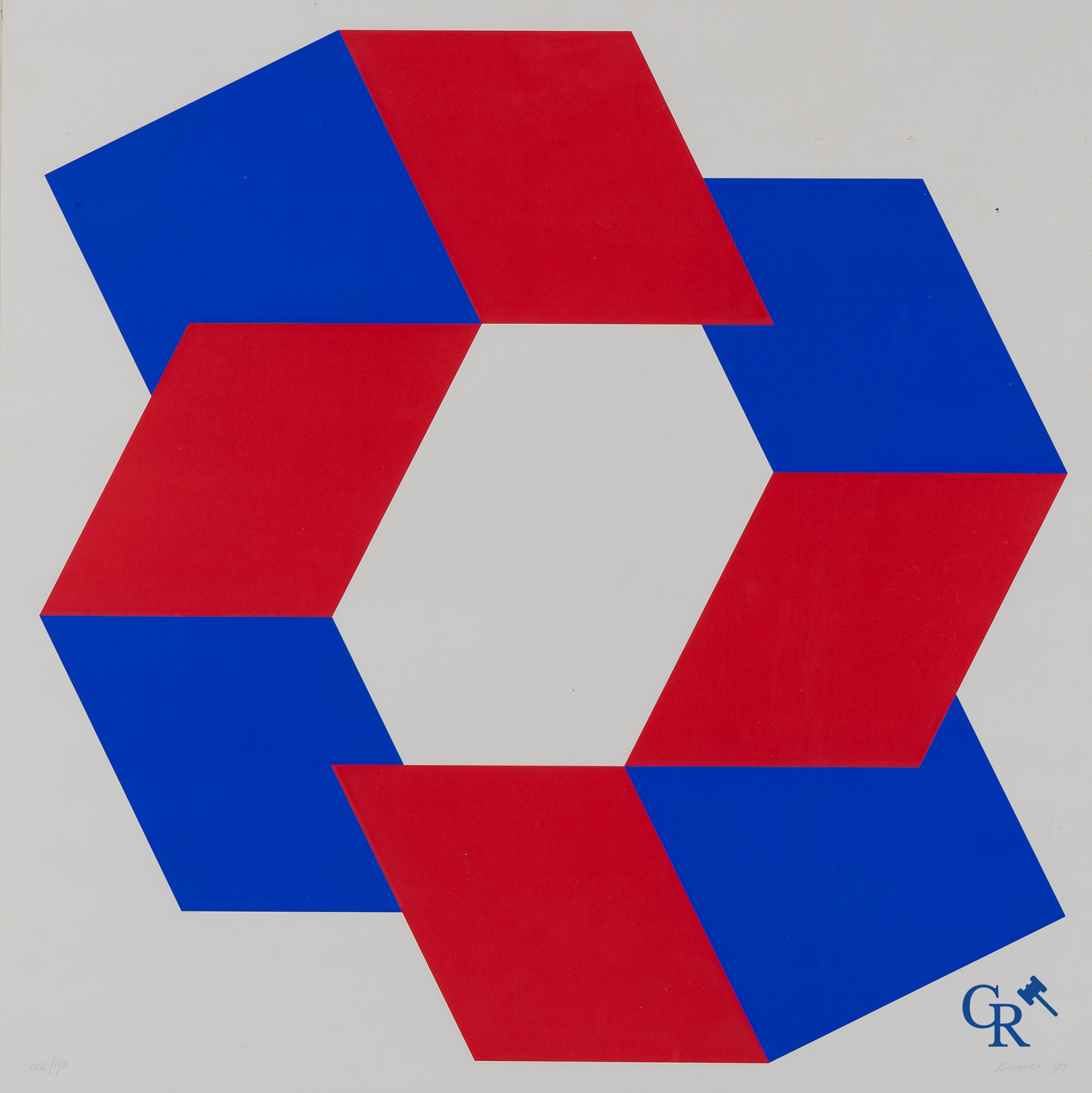 Bob Bonies (1937) Composition, 1973. Sérigraphie en couleur 102/190.