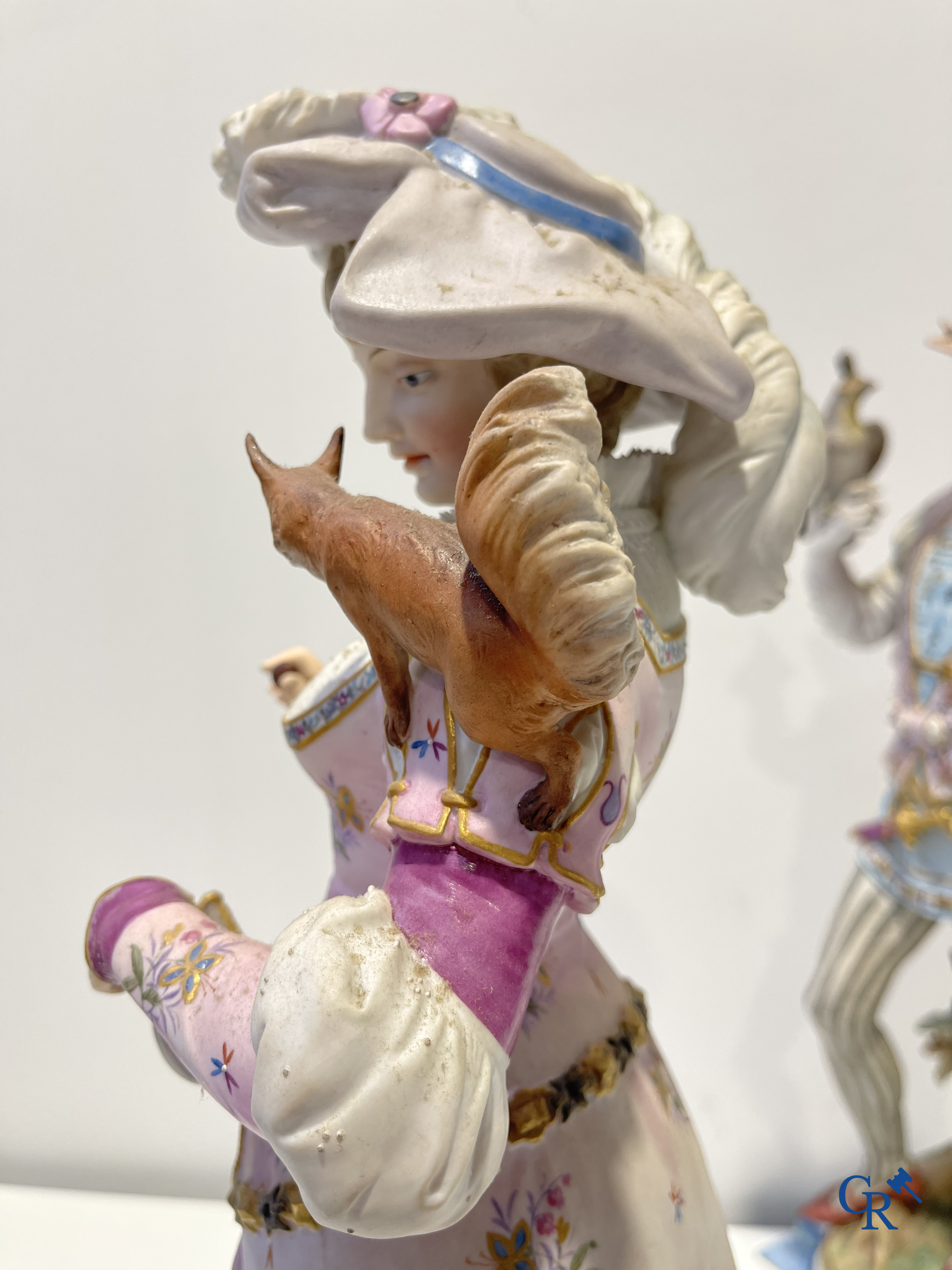 Exceptional pair of large statues in coloured and gilded biscuit porcelain. 2nd half of the 19th century.