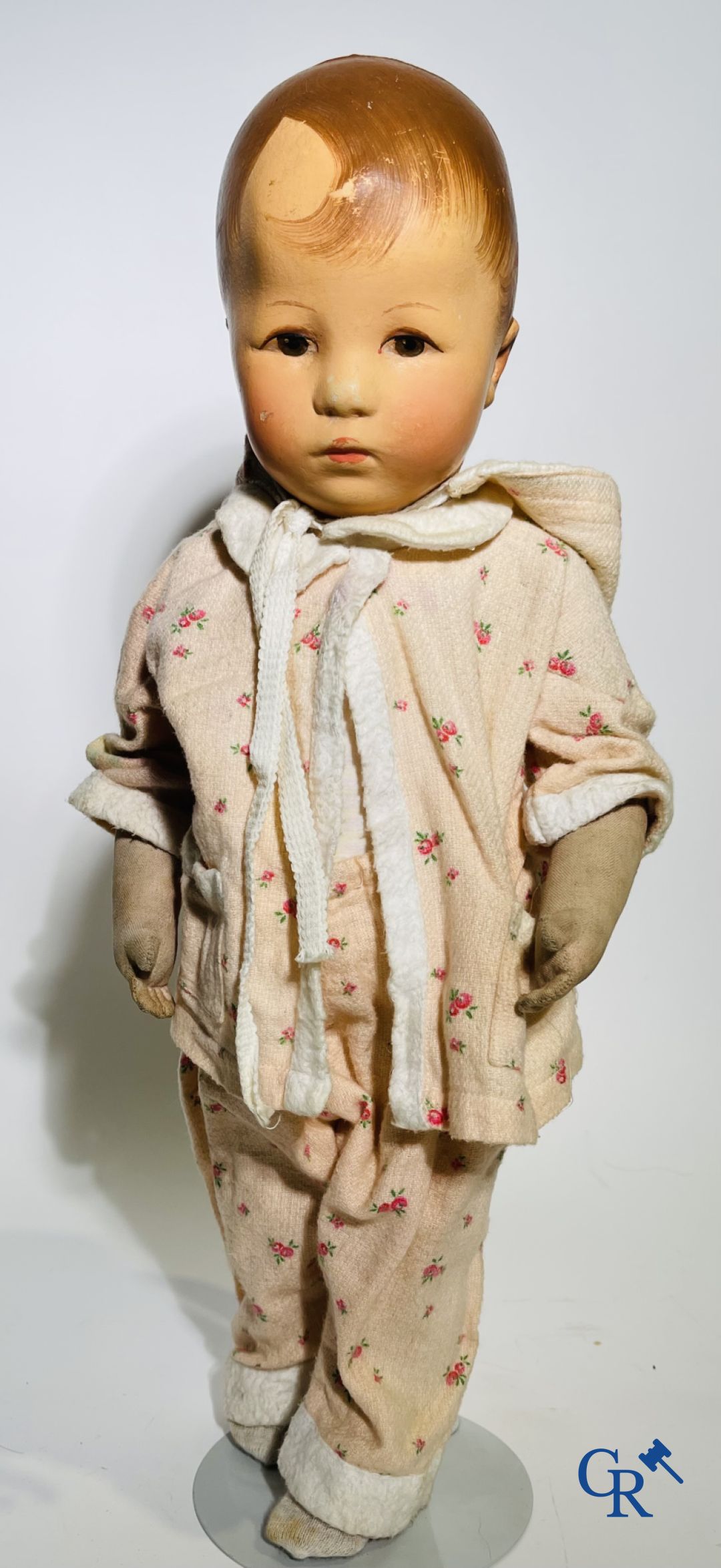 Toys: antique dolls: a lot of 6 dolls with a miniature grocery store attached.