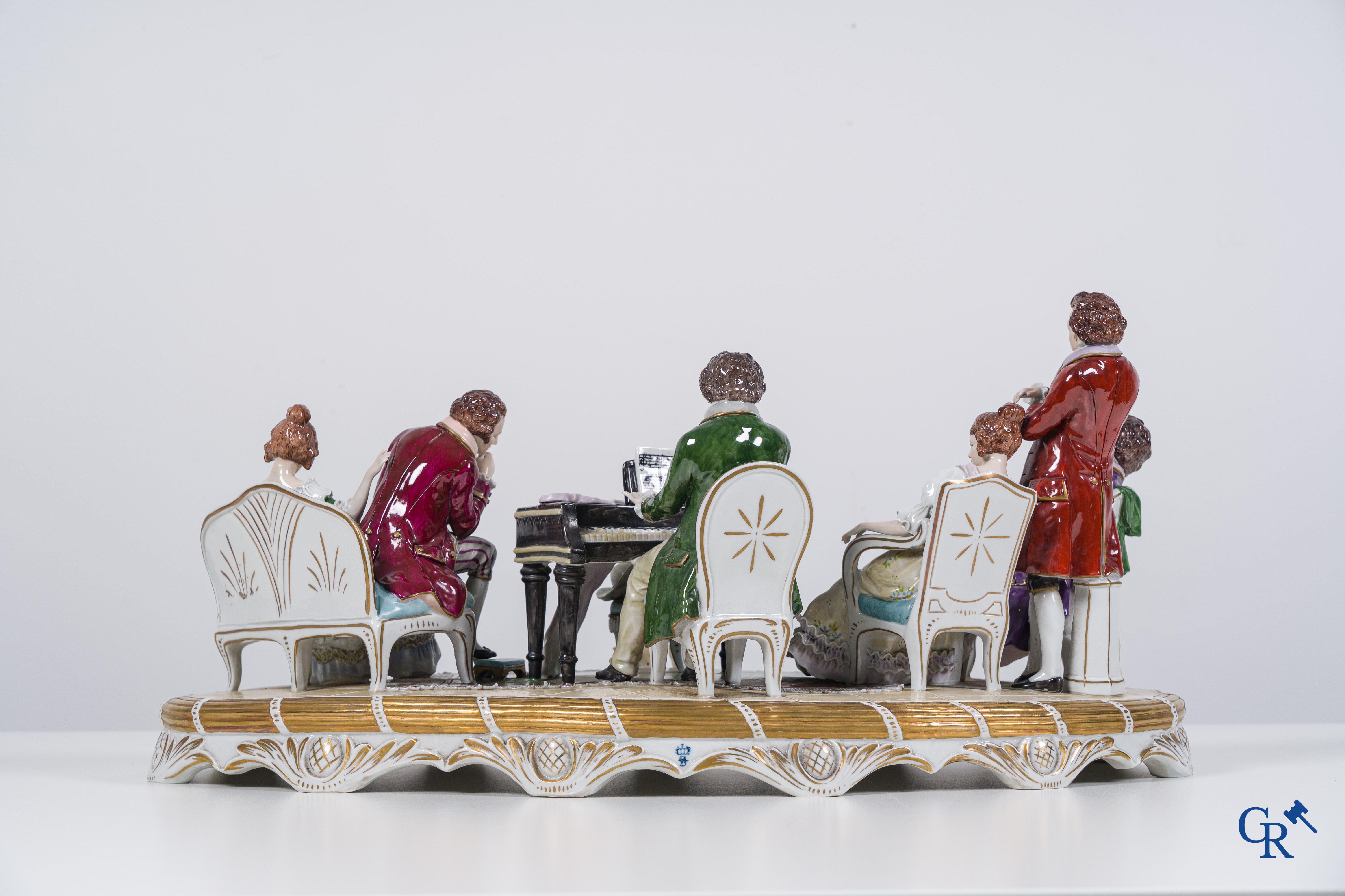 European porcelain, Sitzendorf, "Die Intimen bei Beethoven". Exceptional group in Saxon porcelain. Marked.