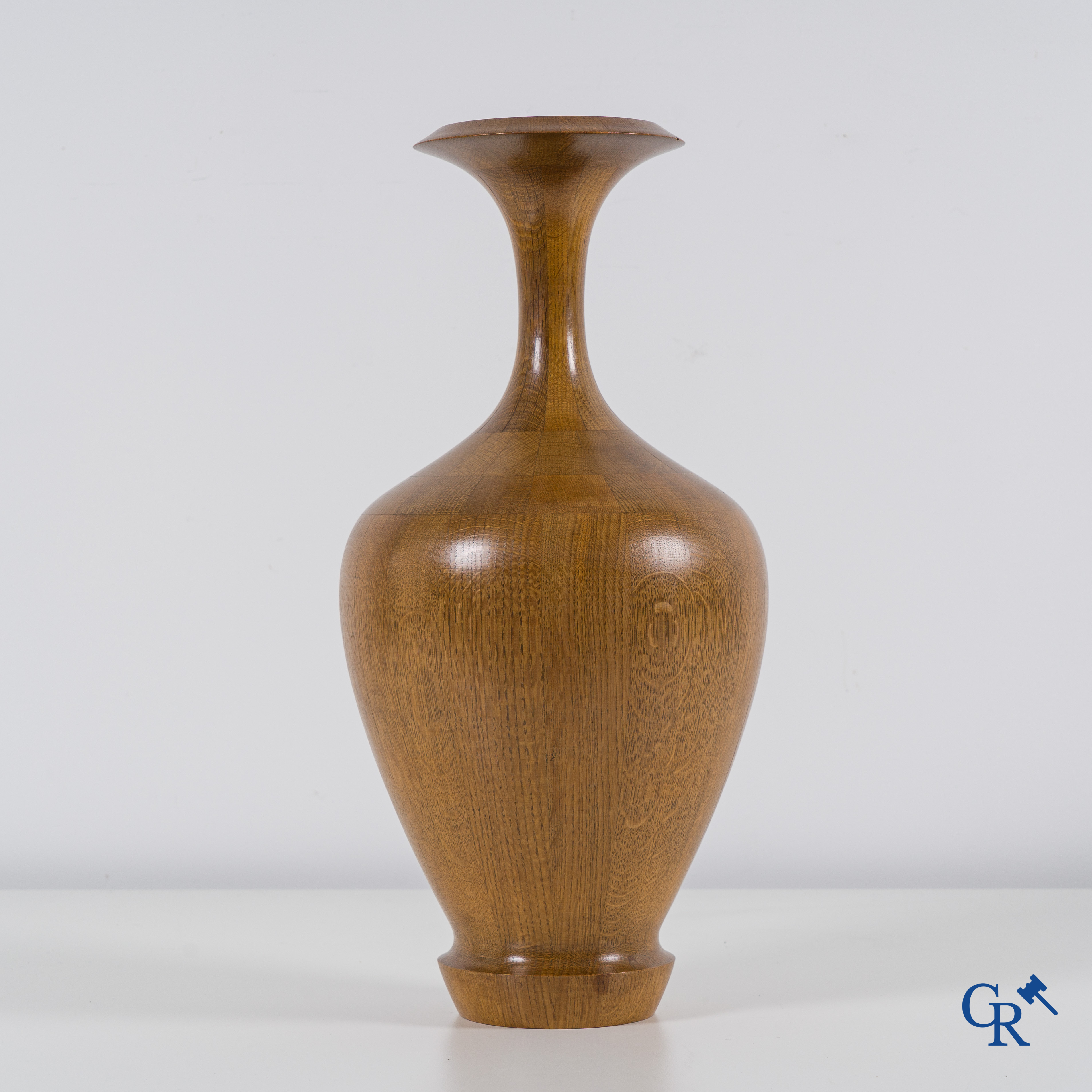 Maurice Bonami for the De Coene frères at Kortrijk, a wooden vase with marquetry inlay. Marked.