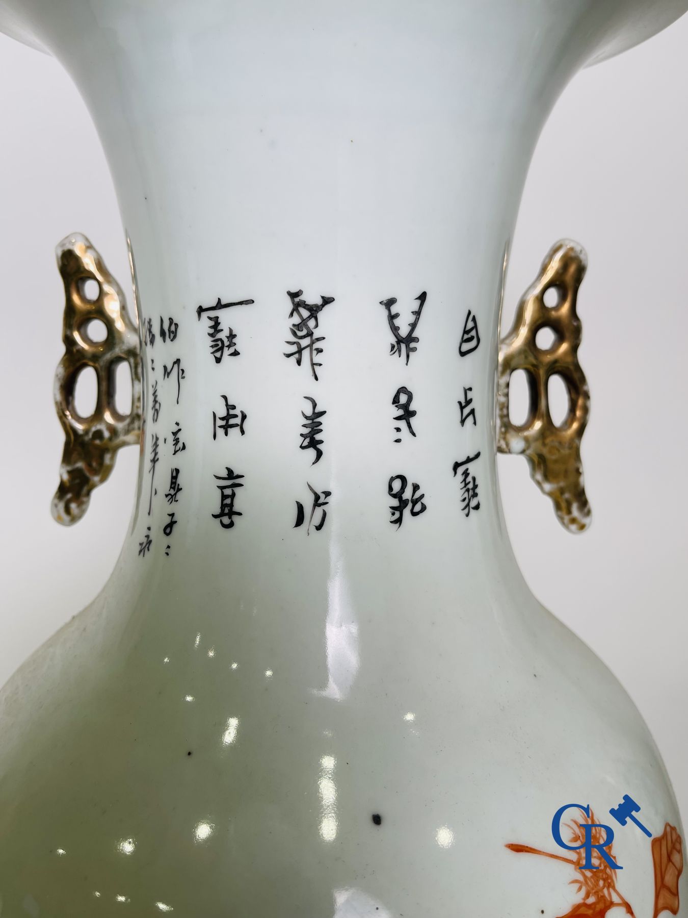 Chinese porcelain: A pair of Chinese vases with a double decor.