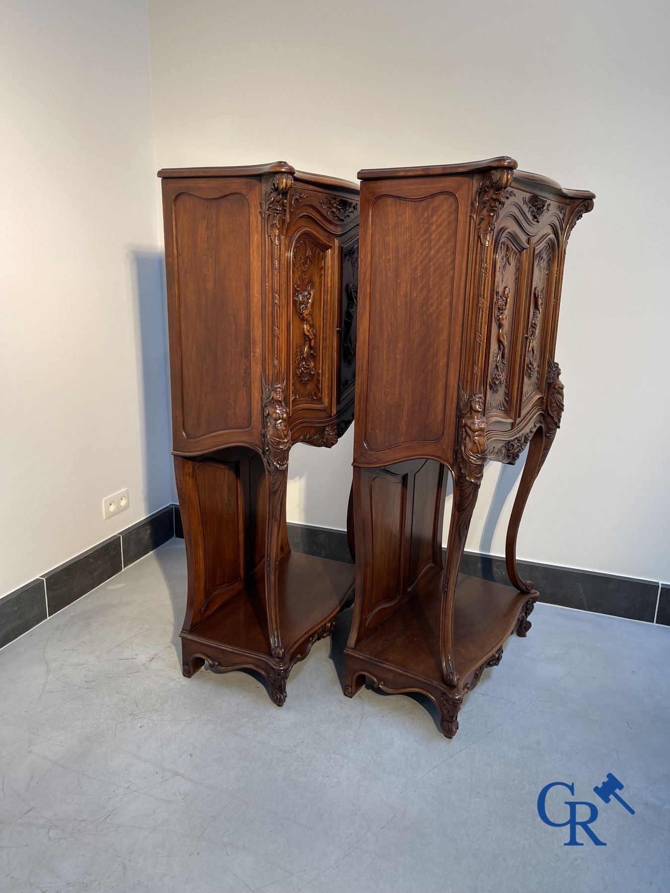 Furniture: A pair of finely carved furniture. LXV style.