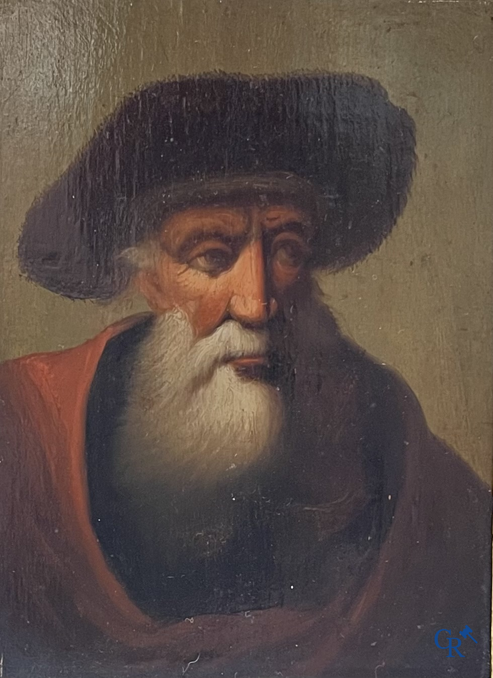 Une paire de portraits d'après Rembrandt Van Rijn, huile sur panneau, On y joint 2 dessins à la plume. XIXème siècle.